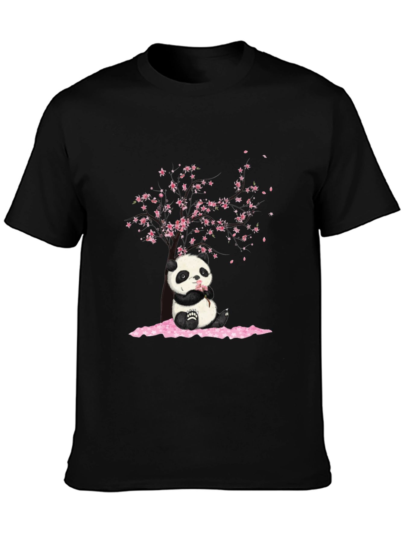 Panda Sakura Black T-Shirt