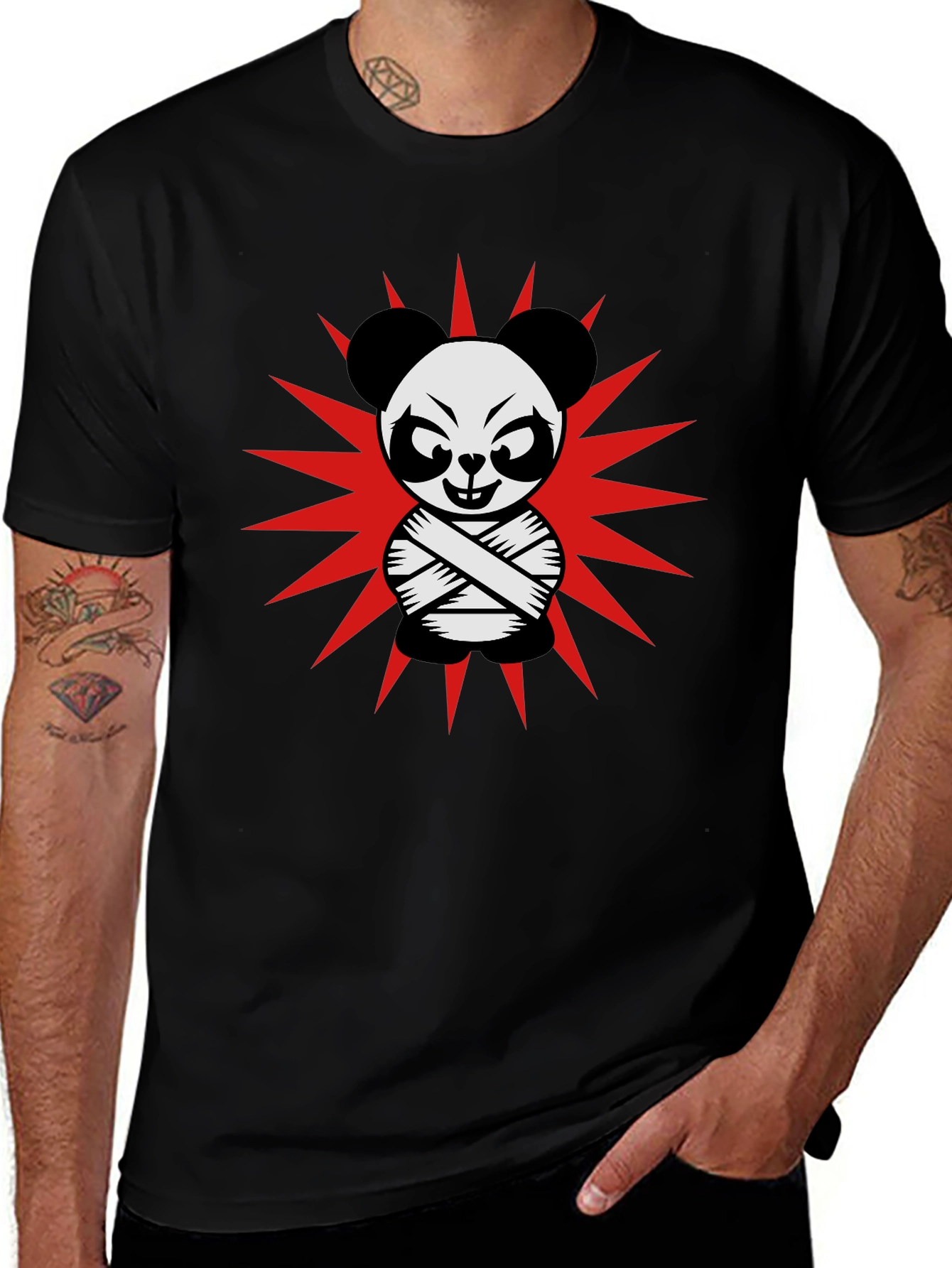 Crazy Panda T-Shirt - Black Cotton Graphic Tee