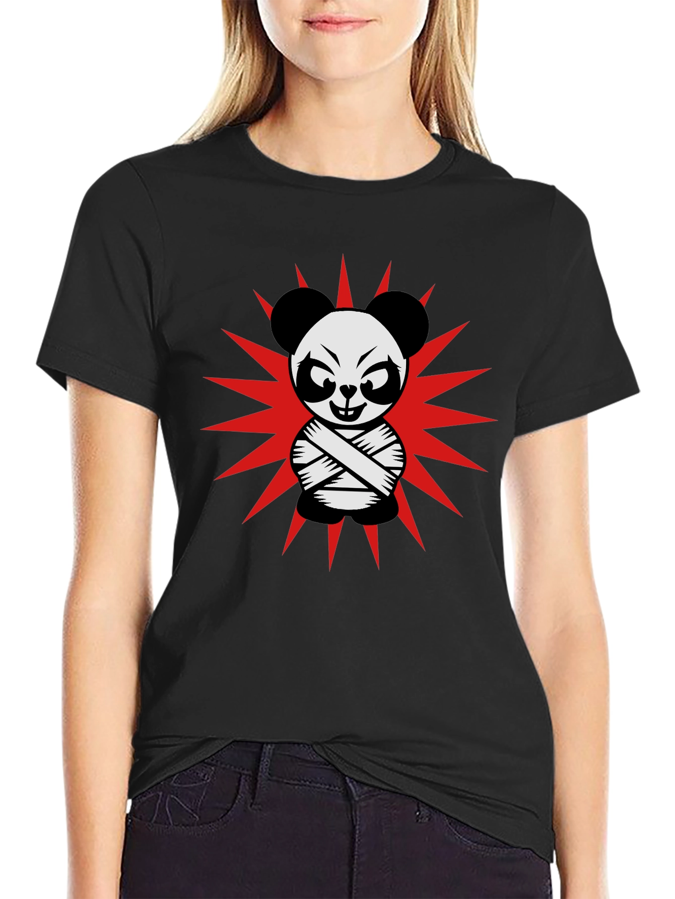Crazy Panda T-Shirt - Black Cotton Graphic Tee