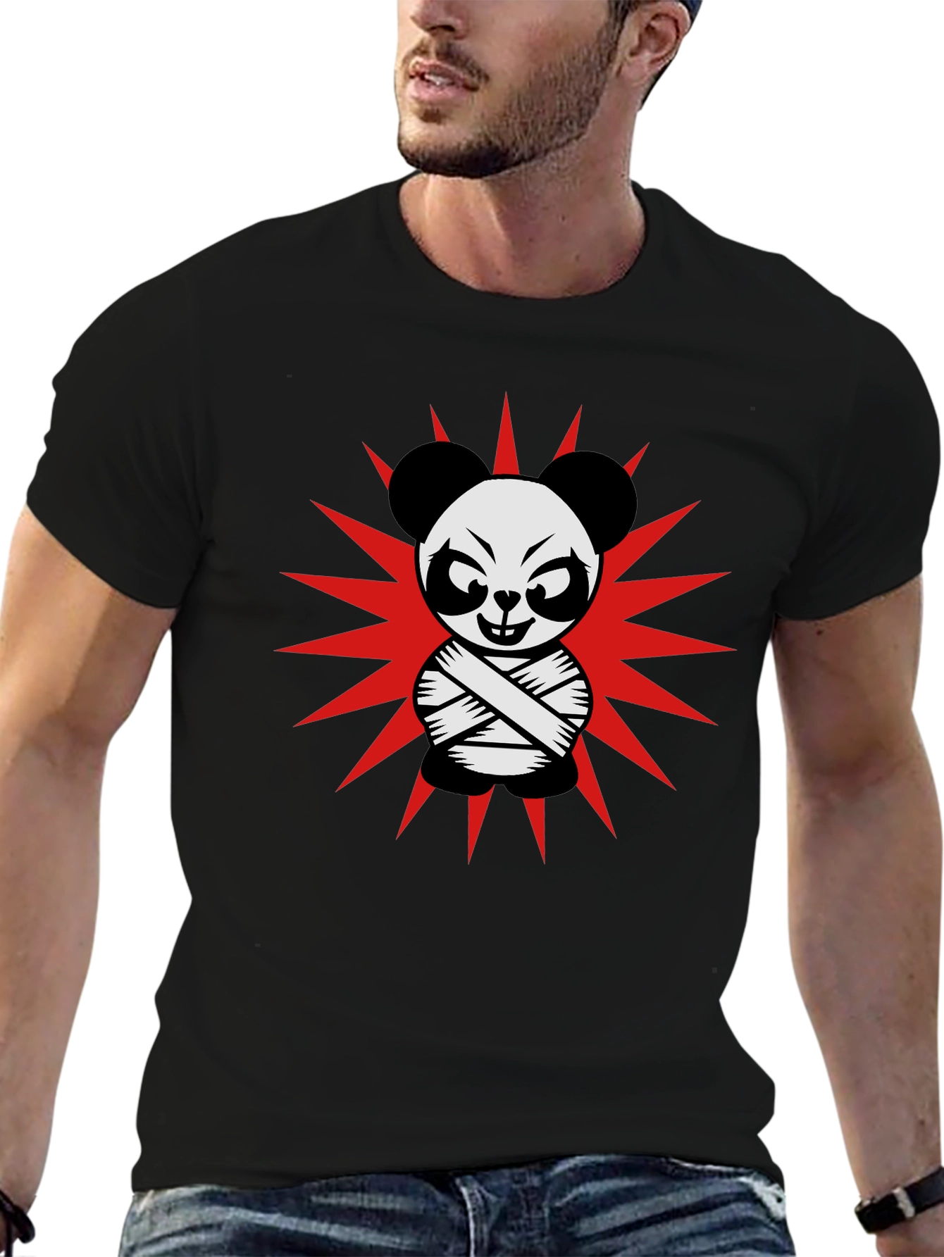 Crazy Panda T-Shirt - Black Cotton Graphic Tee