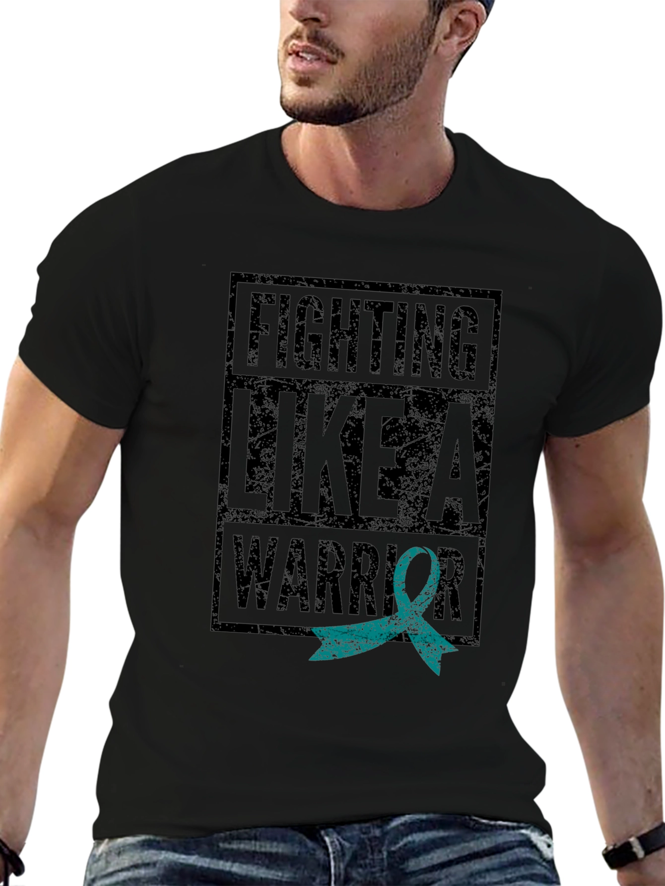 Fighting Like a Warrior Teal Ribbon Graphic T-Shirt