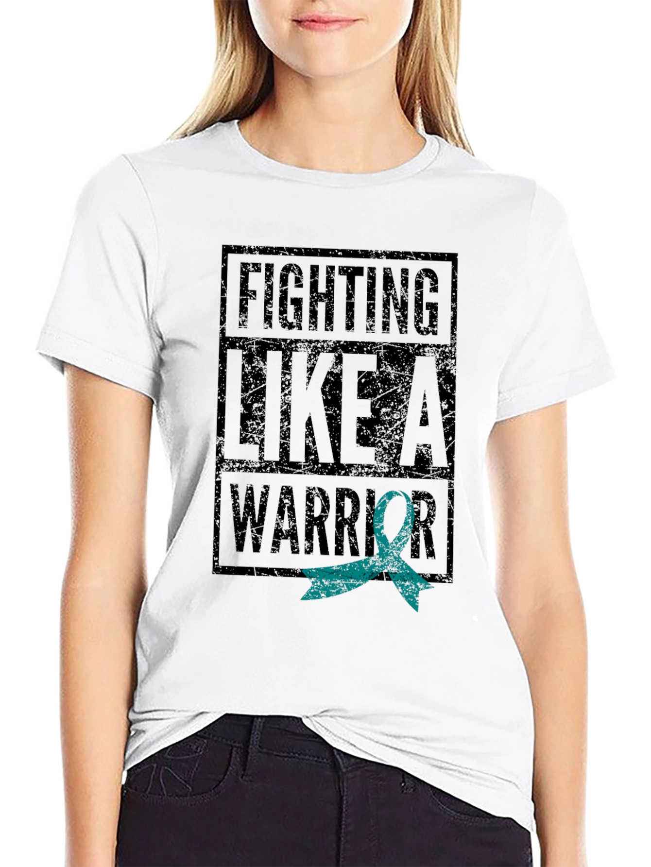 Fighting Like a Warrior Teal Ribbon Graphic T-Shirt