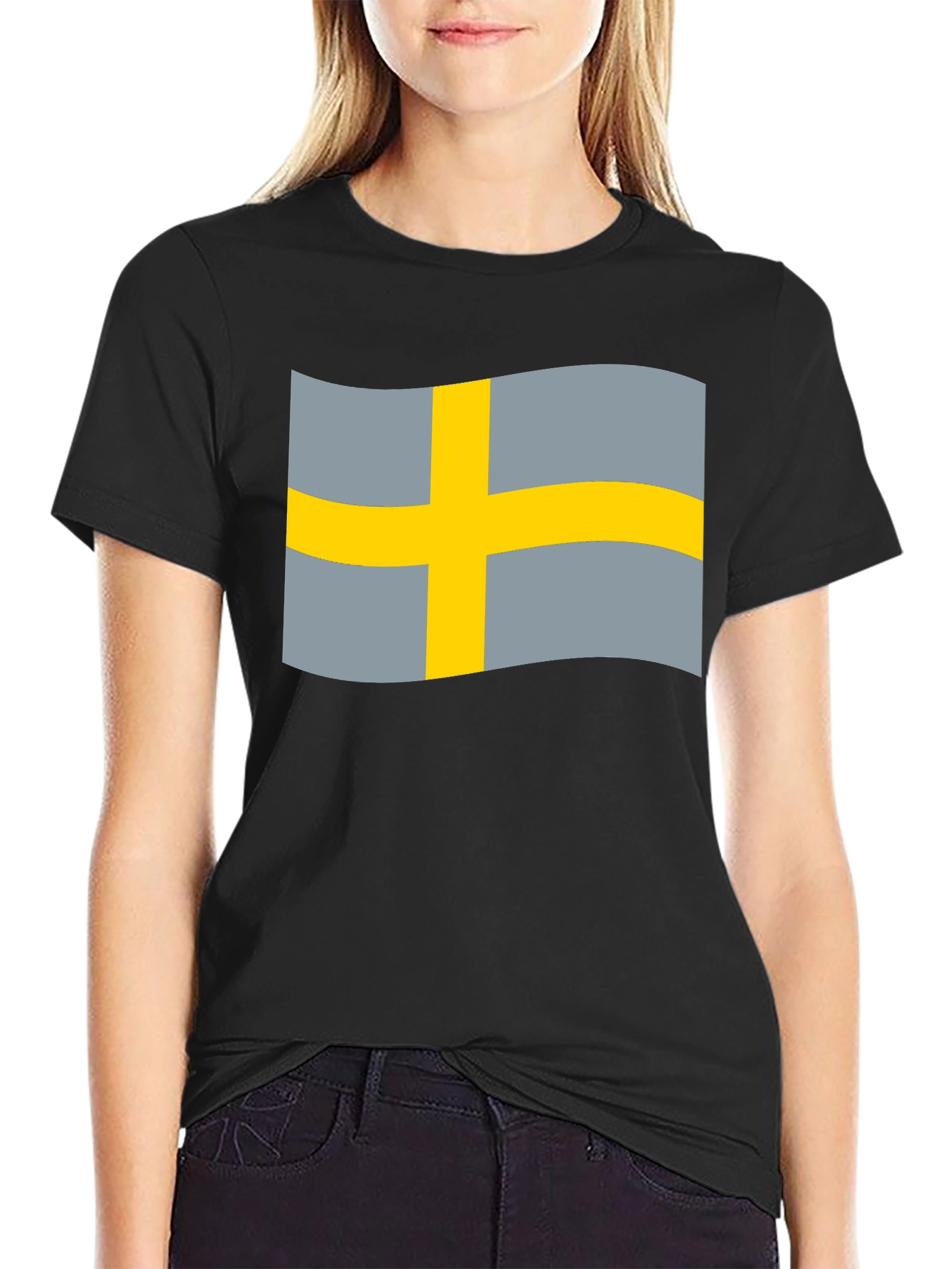 Sweden Flag Graphic Tee - Black Cotton Blend