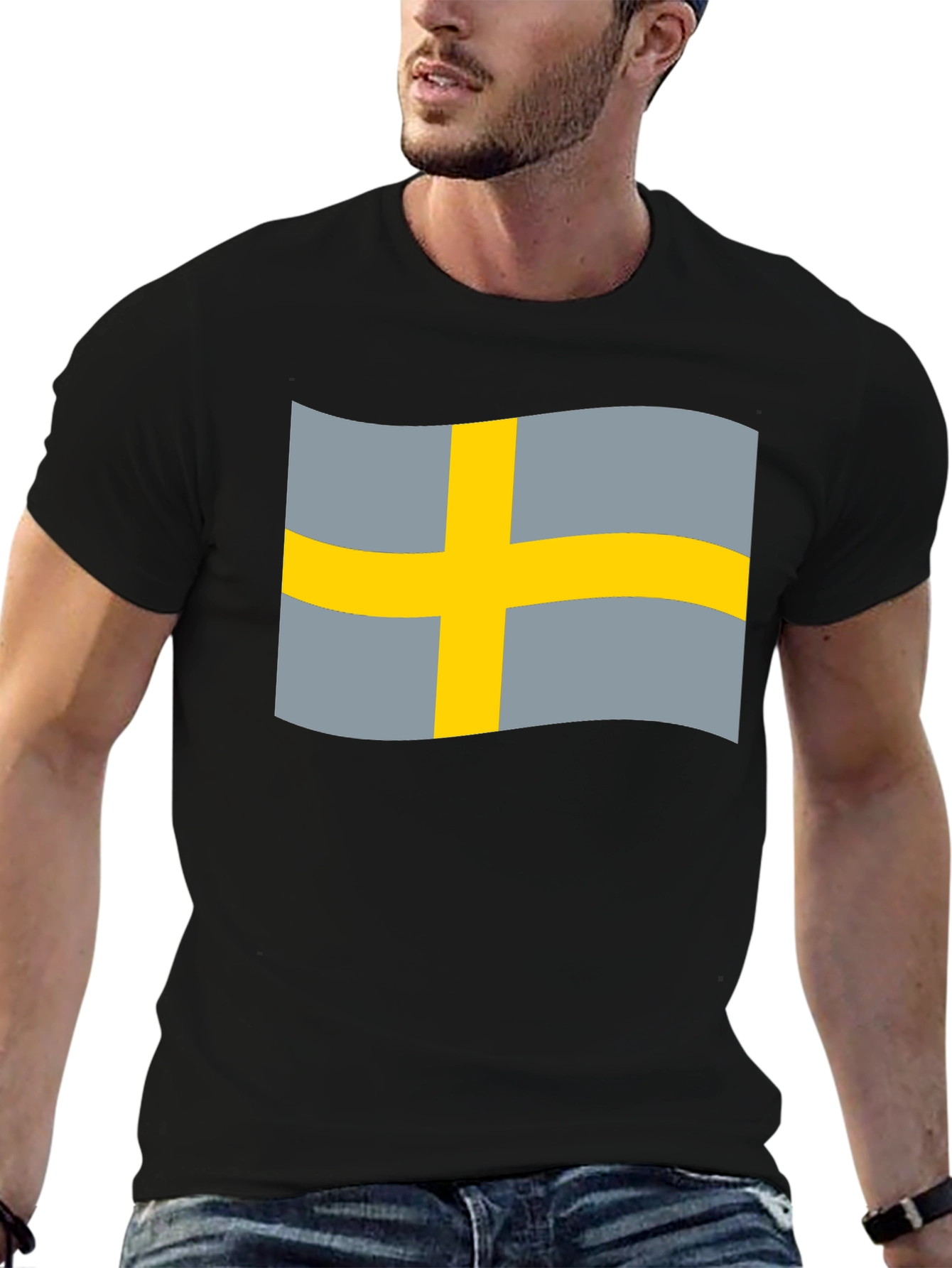 Sweden Flag Graphic Tee - Black Cotton Blend