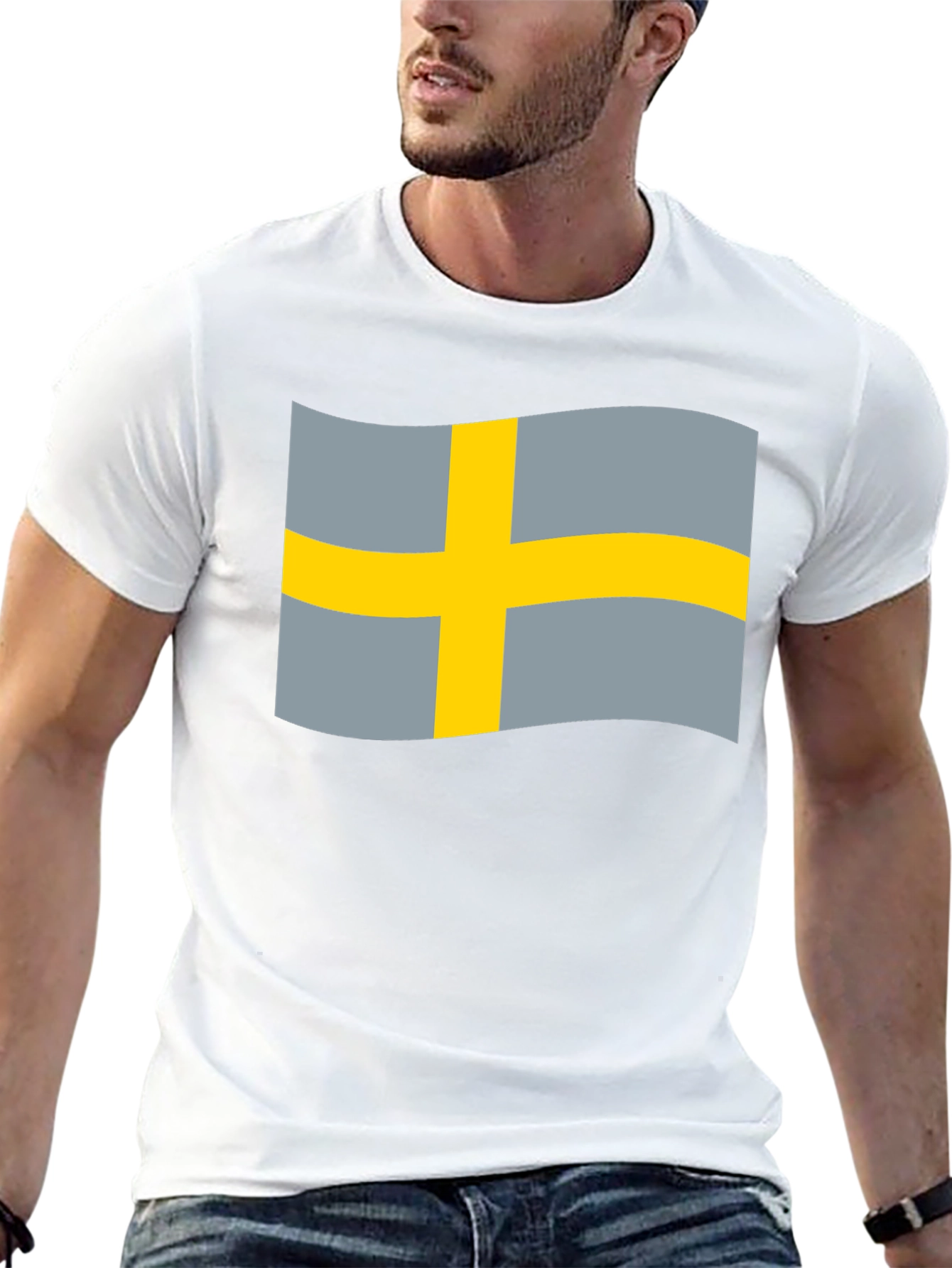 Sweden Flag Graphic Tee - Black Cotton Blend
