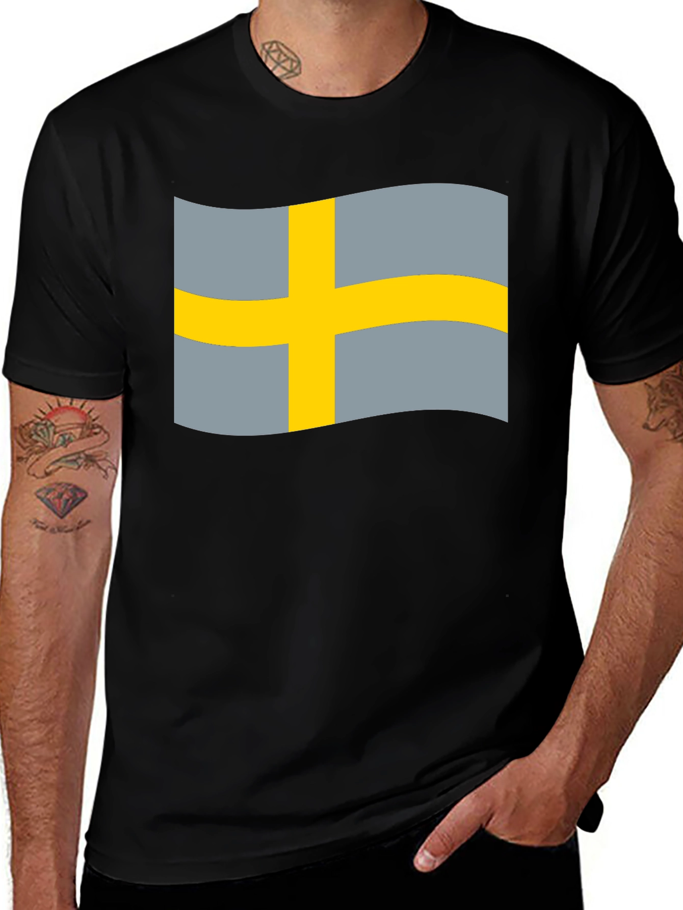 Sweden Flag Graphic Tee - Black Cotton Blend