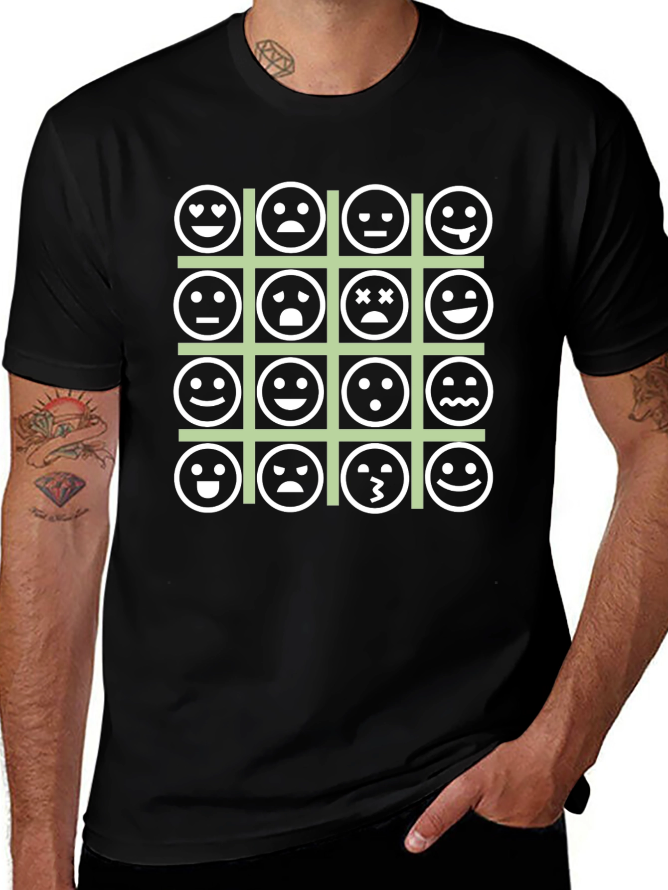 Emoji Expression Grid Black T-Shirt