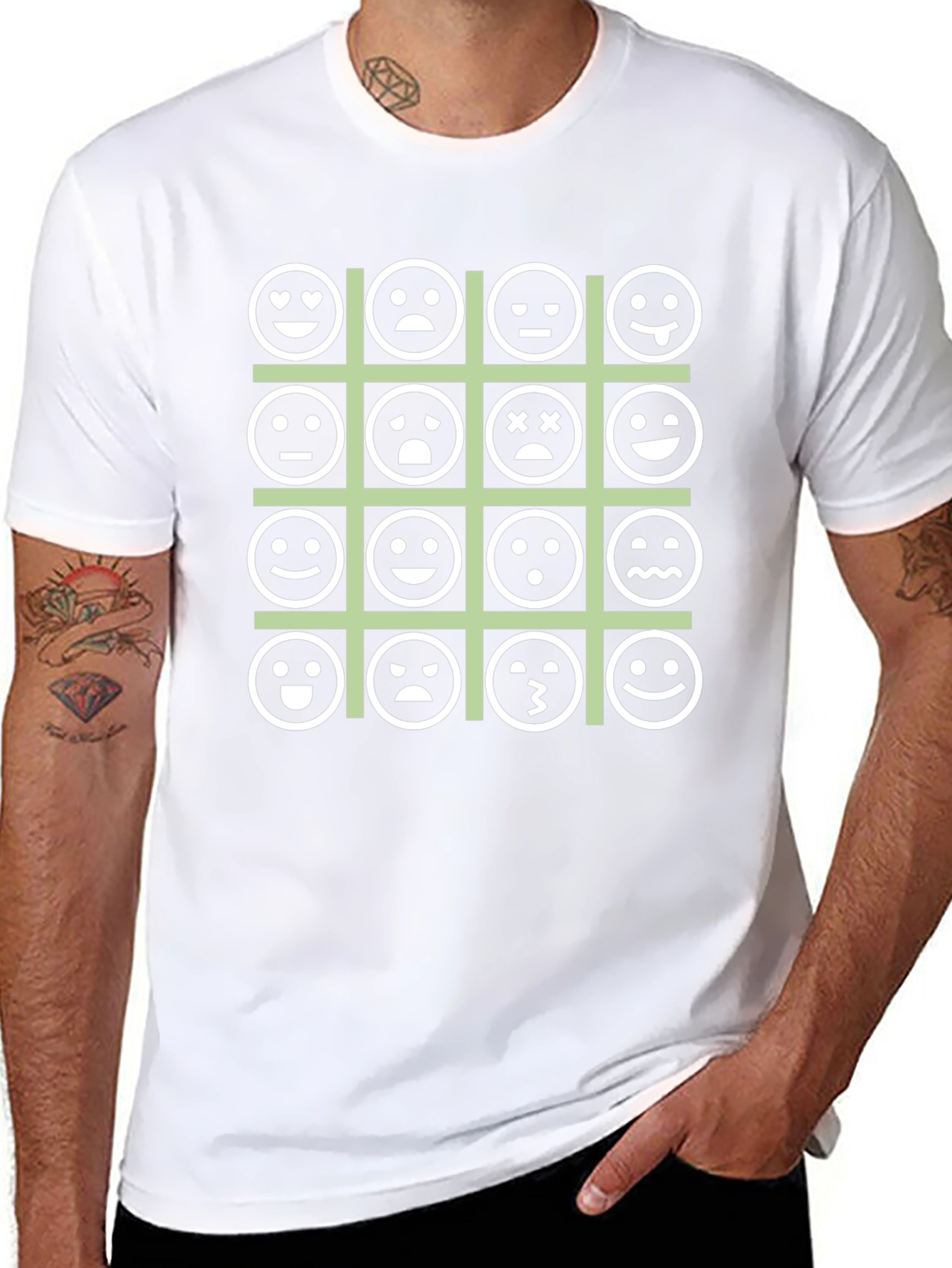 Emoji Expression Grid Black T-Shirt