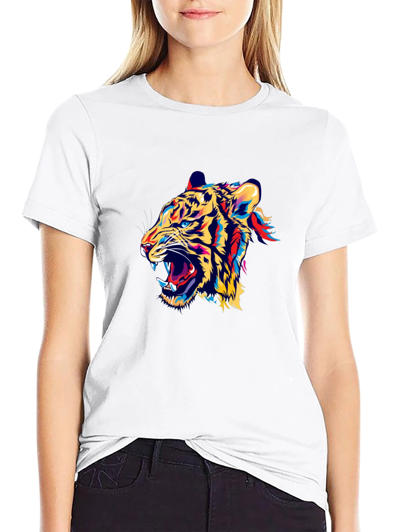 Bold Tiger Graphic Print Black Crew Neck T-Shirt