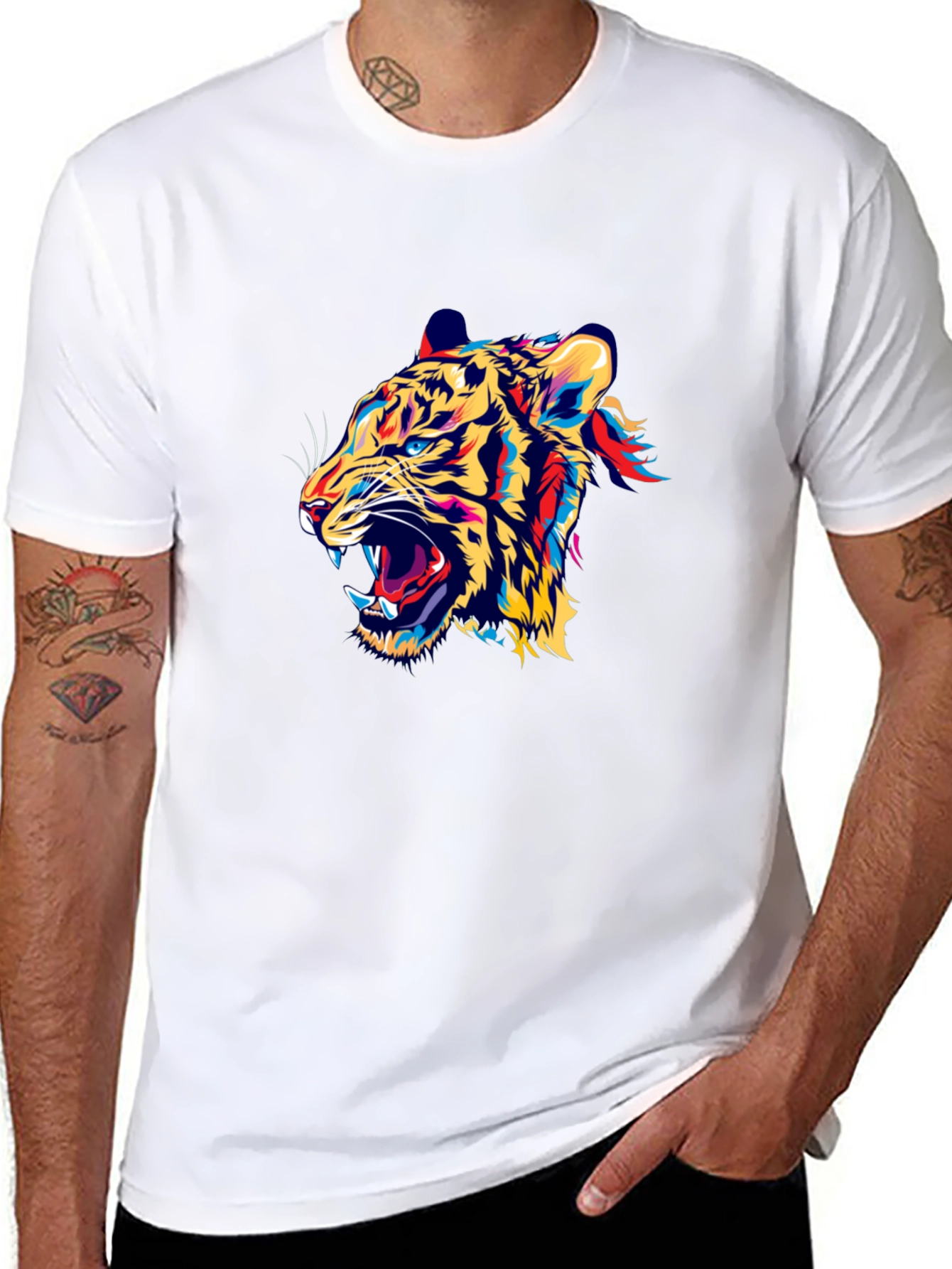 Bold Tiger Graphic Print Black Crew Neck T-Shirt
