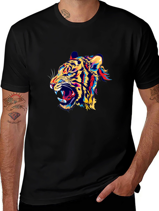 Bold Tiger Graphic Print Black Crew Neck T-Shirt
