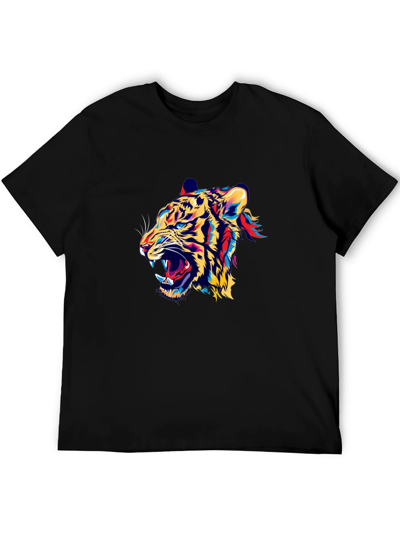 Bold Tiger Graphic Print Black Crew Neck T-Shirt