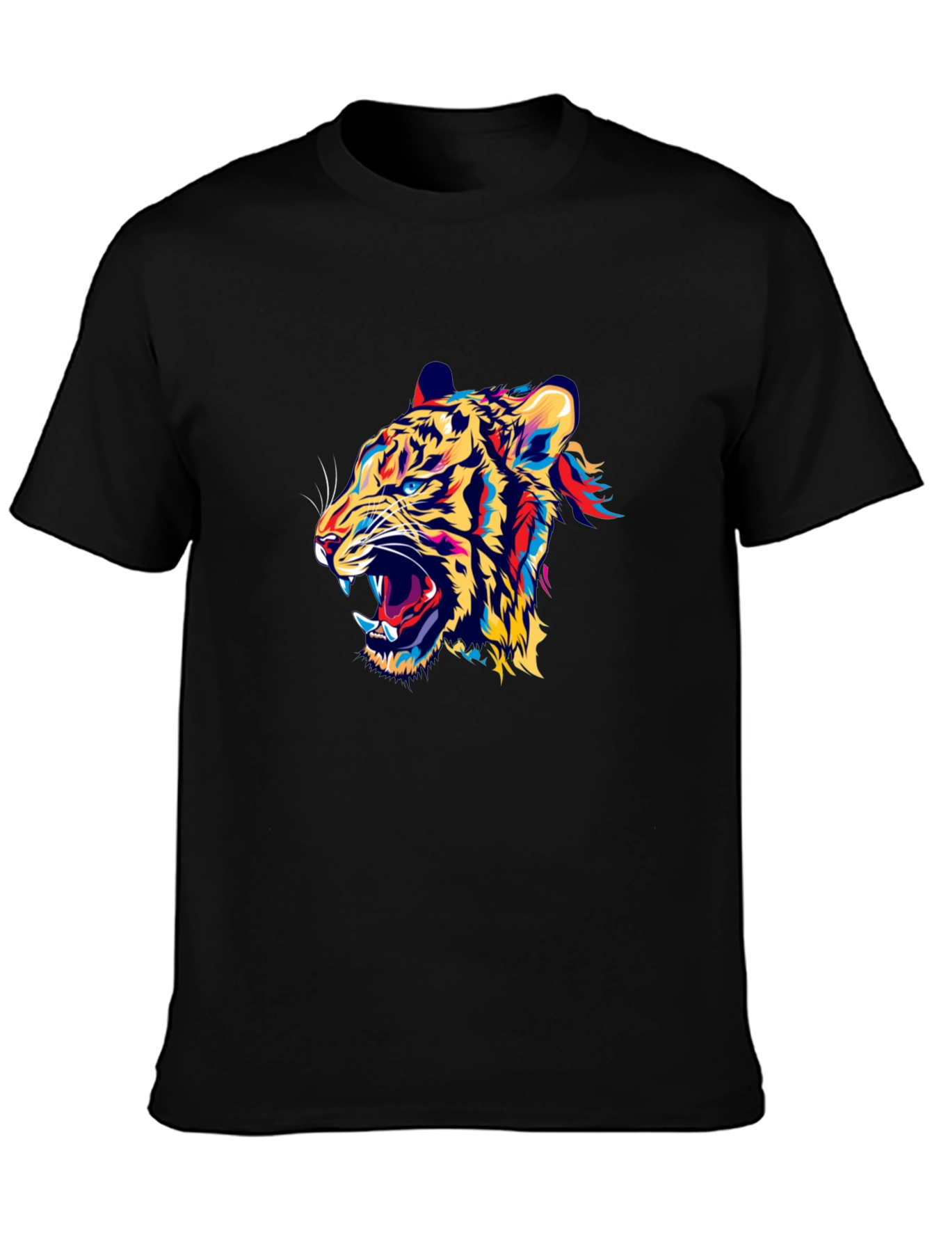 Bold Tiger Graphic Print Black Crew Neck T-Shirt