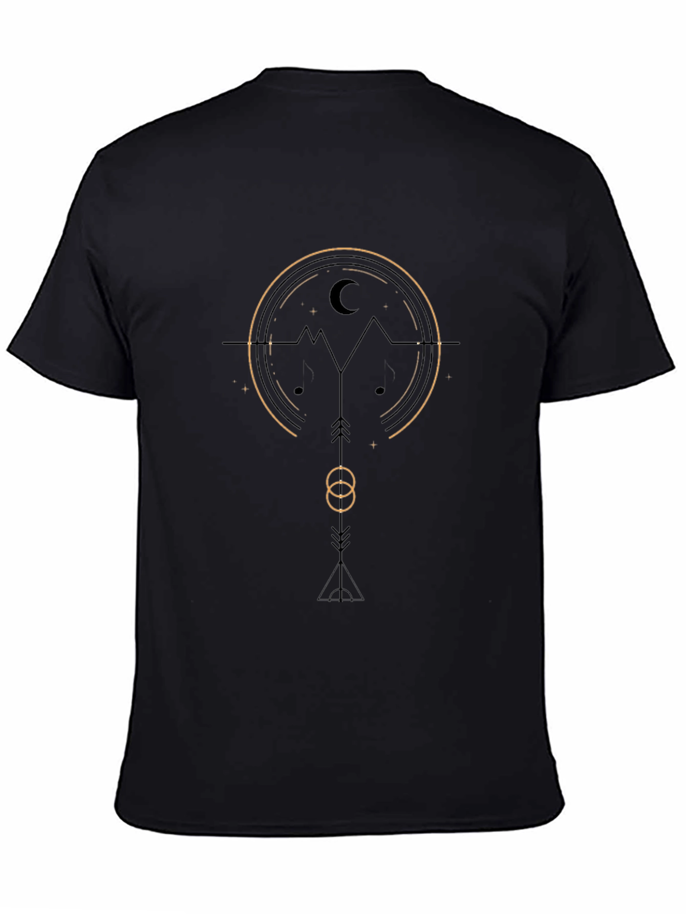 Geometric Mountain & Moon Graphic Tee - Black