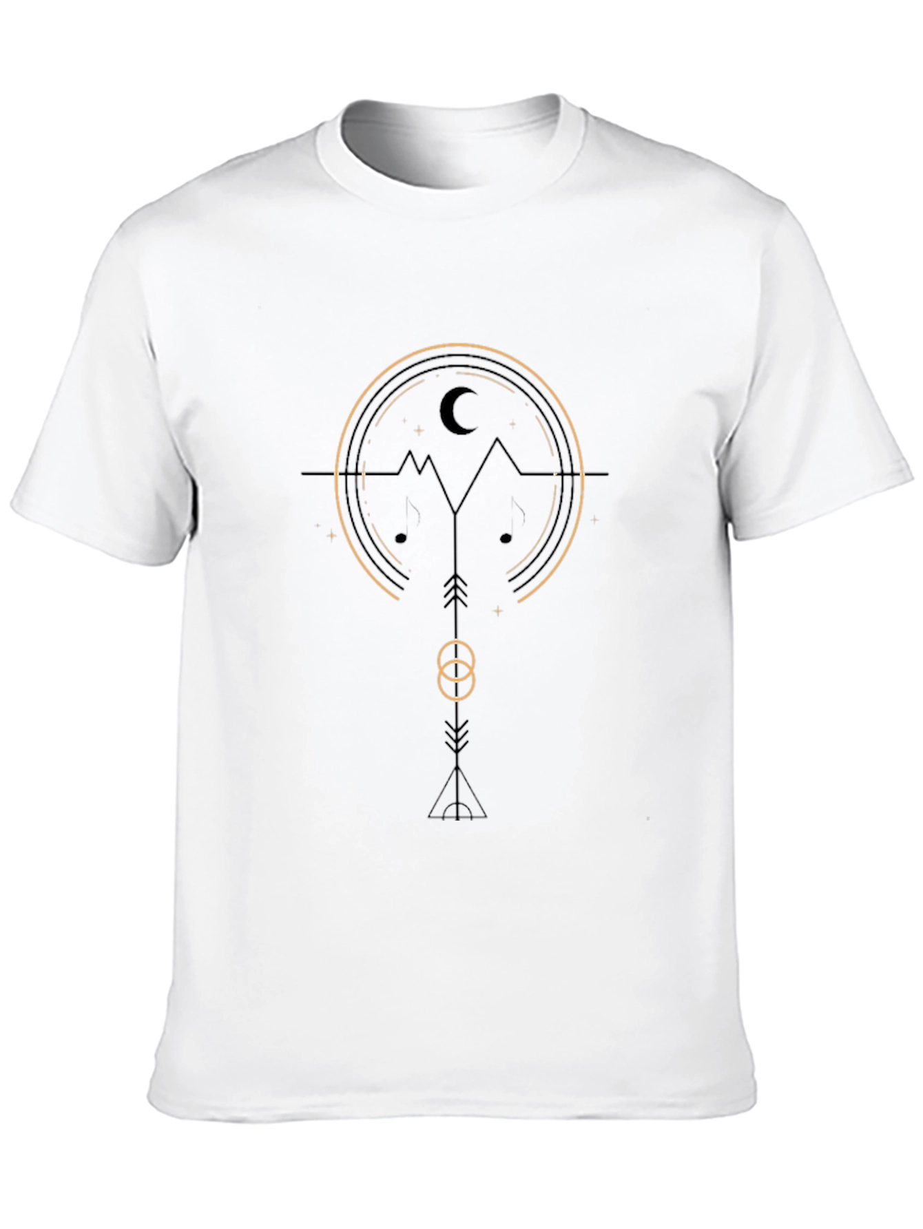 Geometric Mountain & Moon Graphic Tee - Black