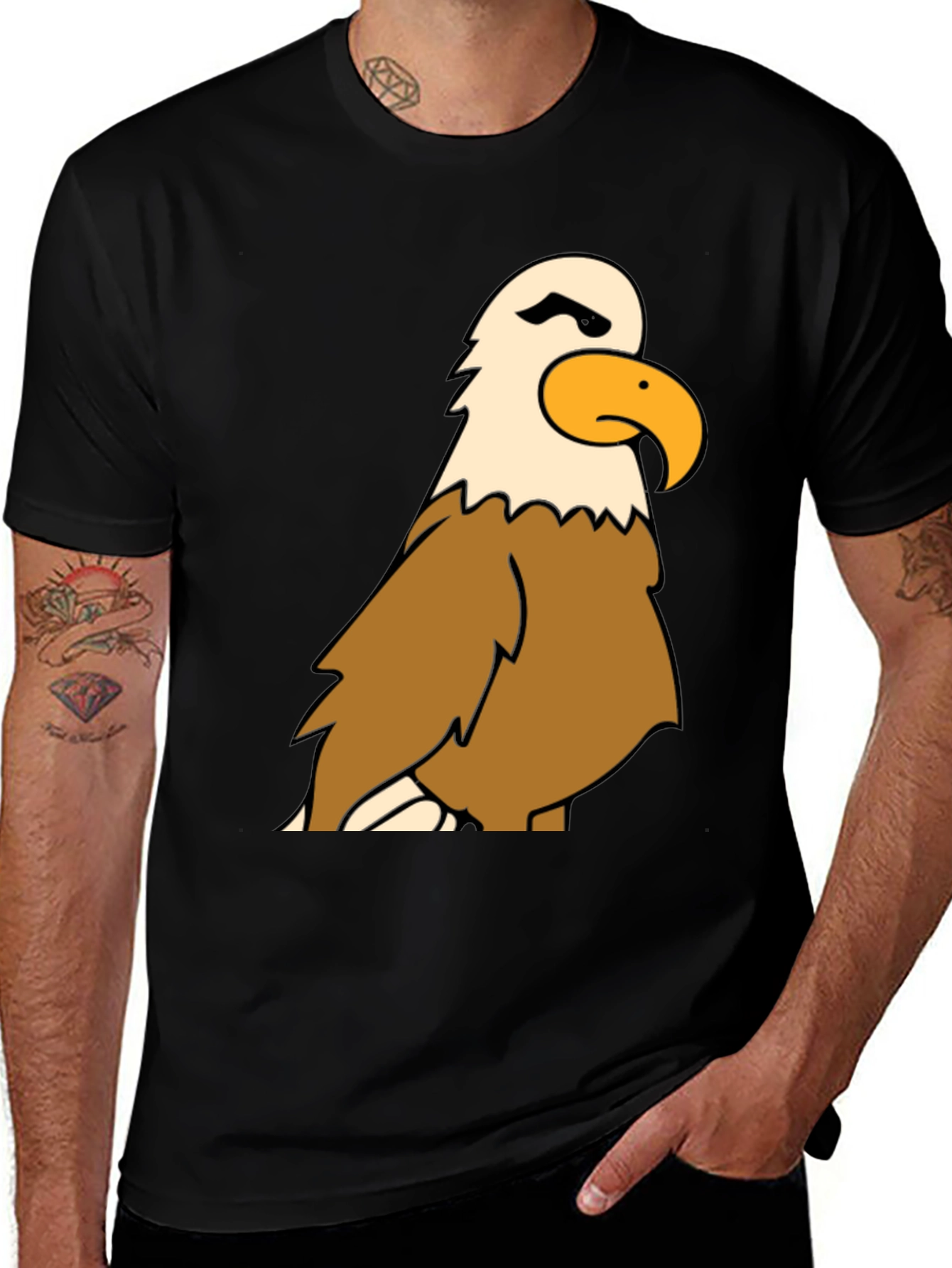 Bald Eagle Cartoon Graphic Black T-Shirt