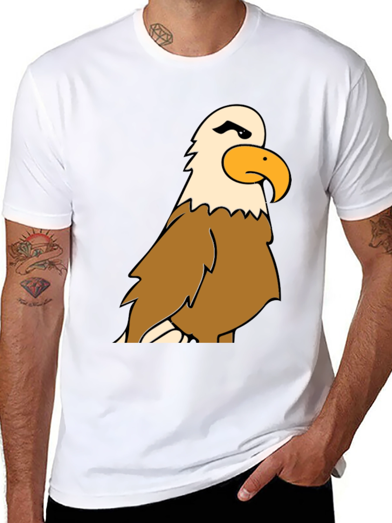 Bald Eagle Cartoon Graphic Black T-Shirt