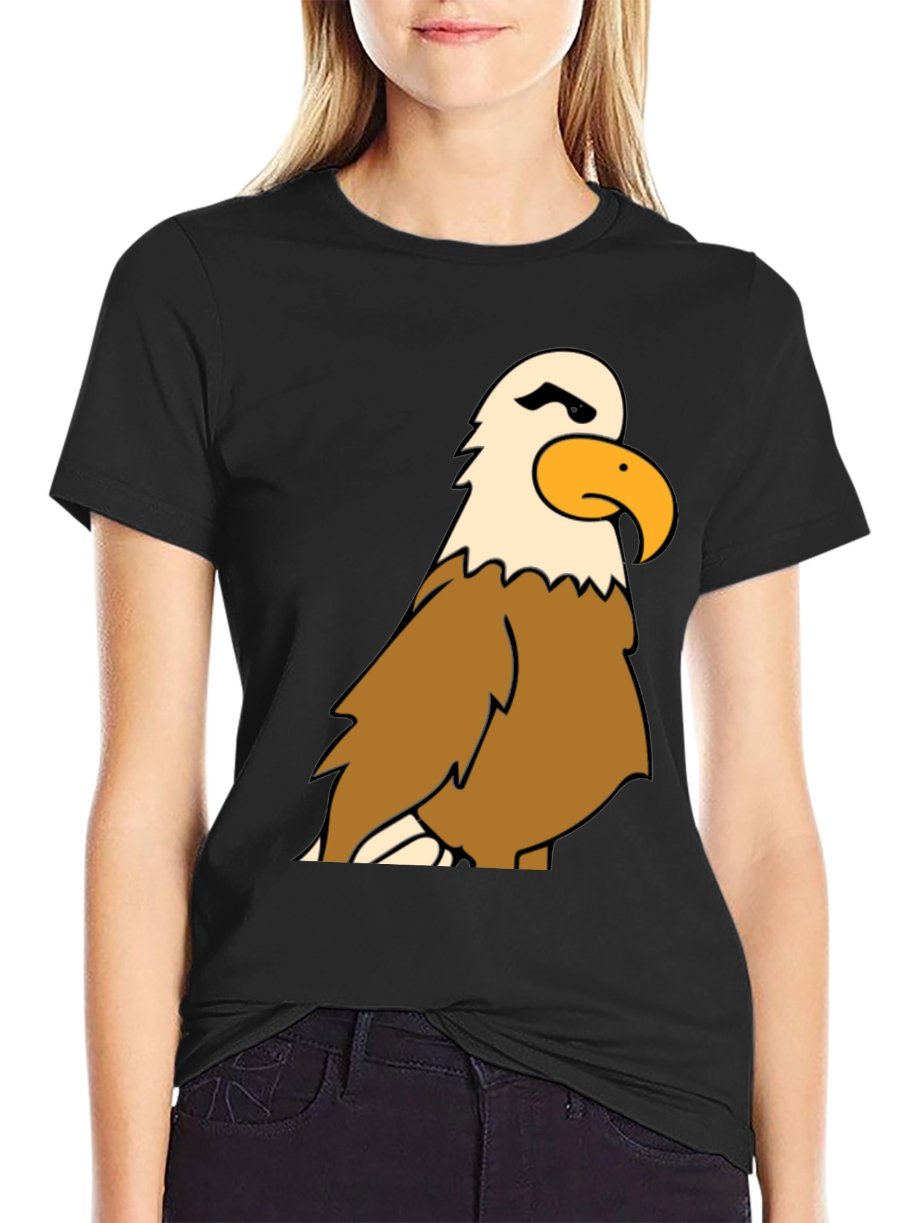 Bald Eagle Cartoon Graphic Black T-Shirt
