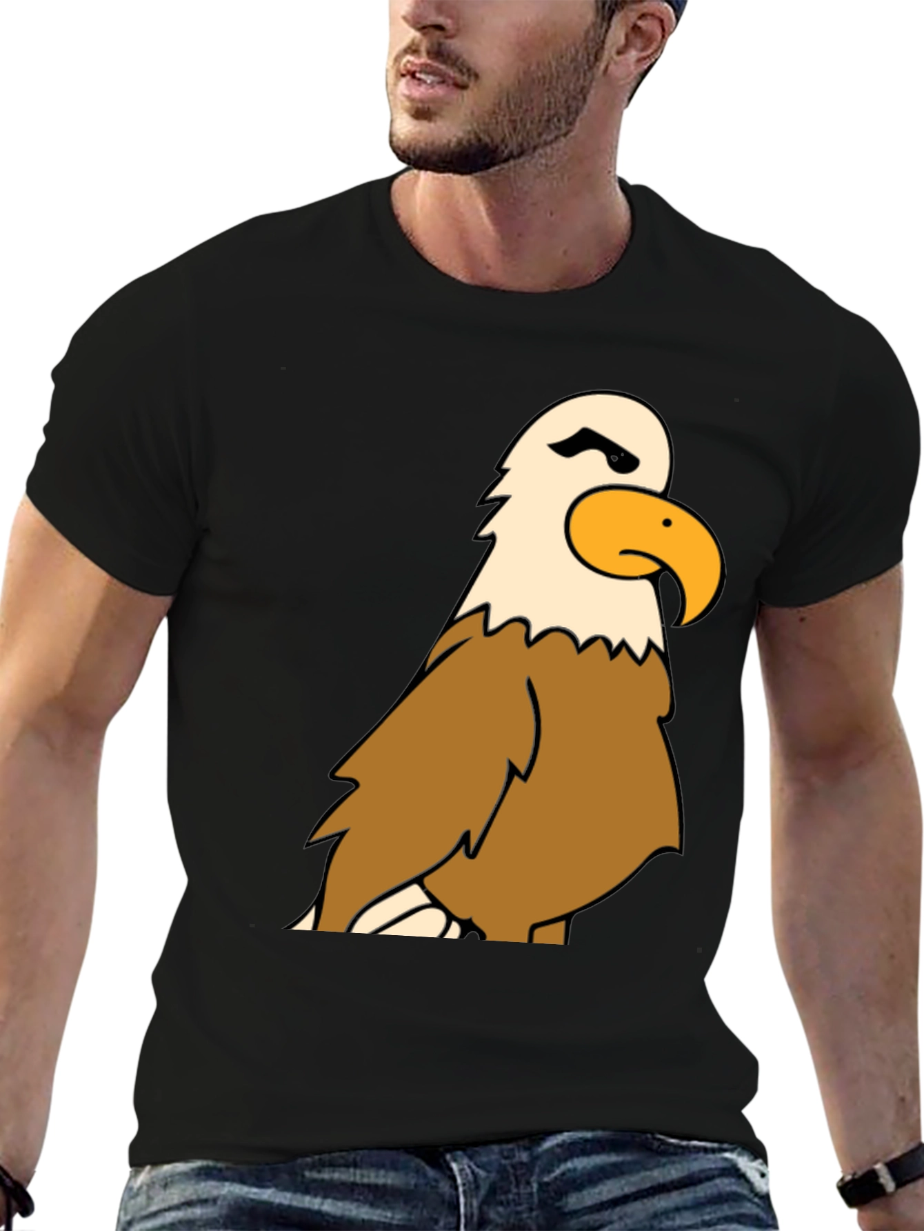 Bald Eagle Cartoon Graphic Black T-Shirt