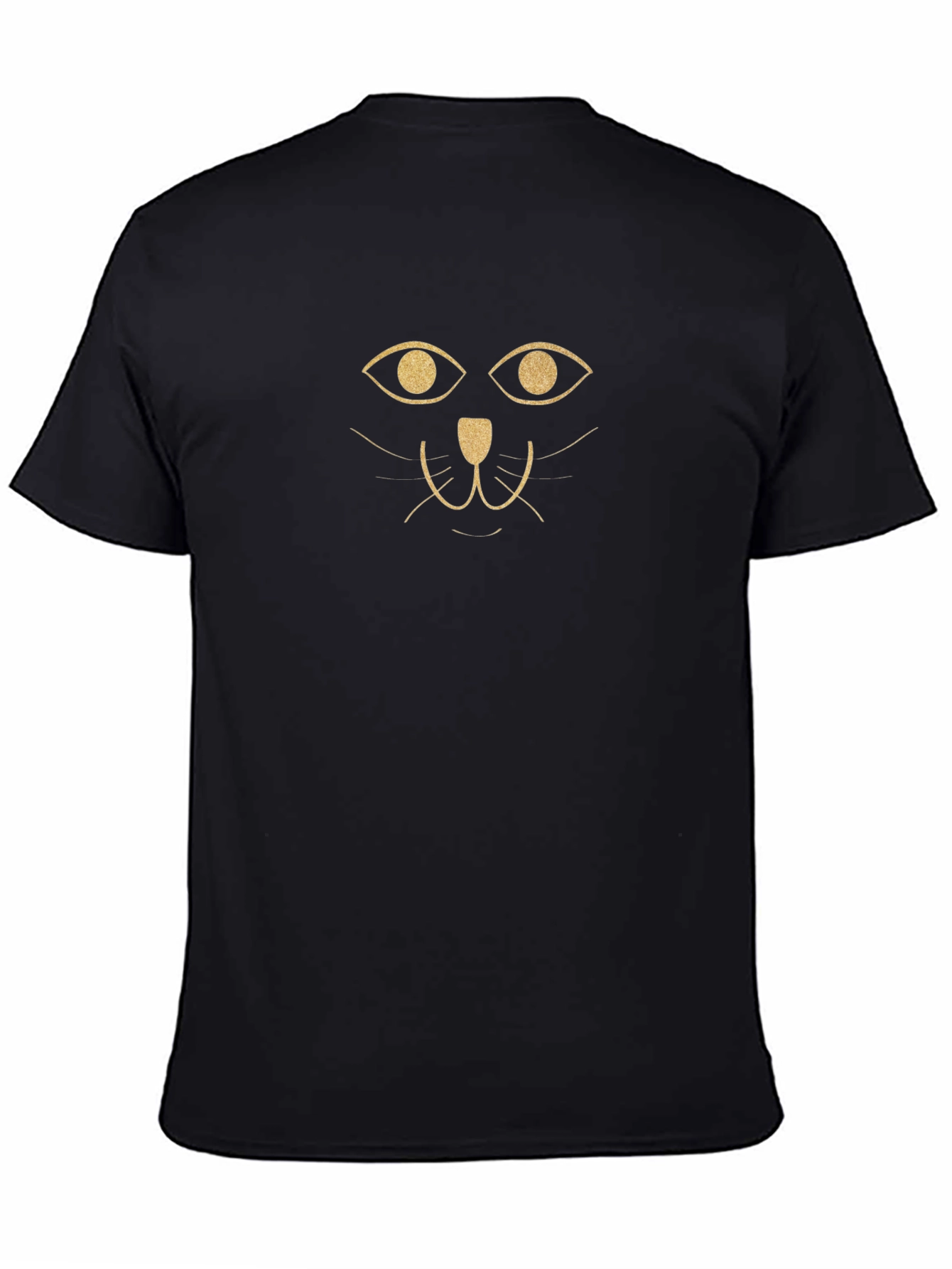 Gold Cat Face Black T-Shirt - Stylish & Unique