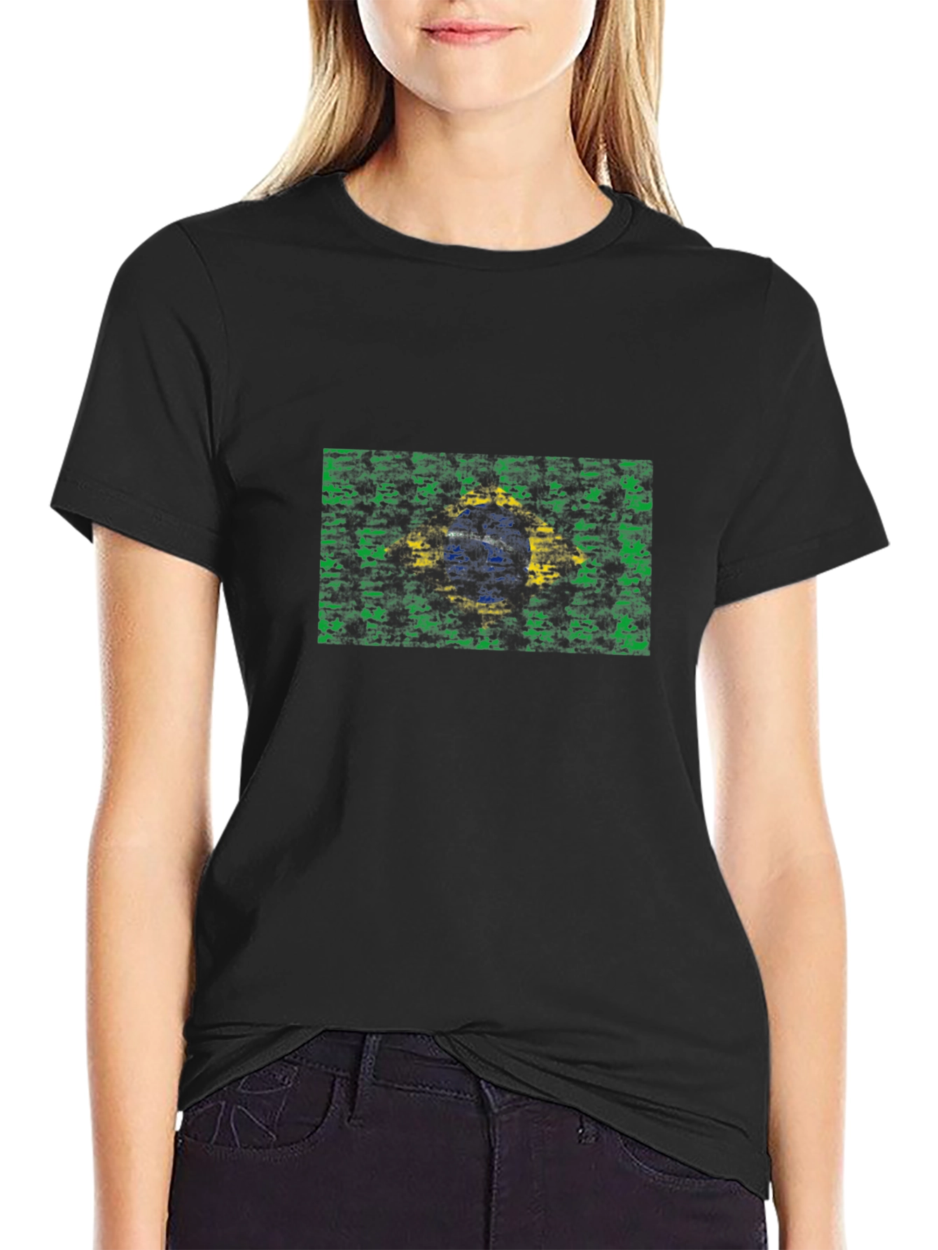 Brazil Flag Graphic Print Black T-Shirt