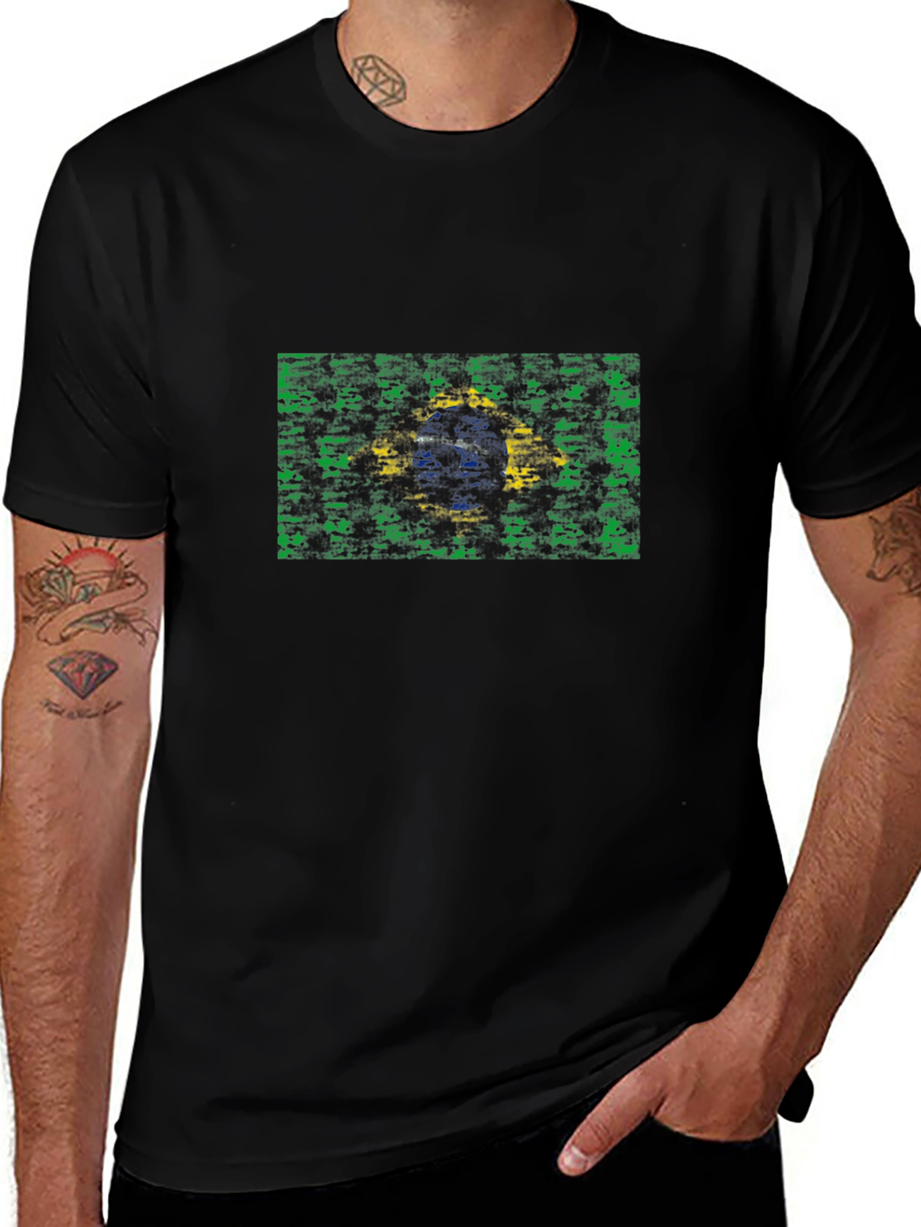 Brazil Flag Graphic Print Black T-Shirt