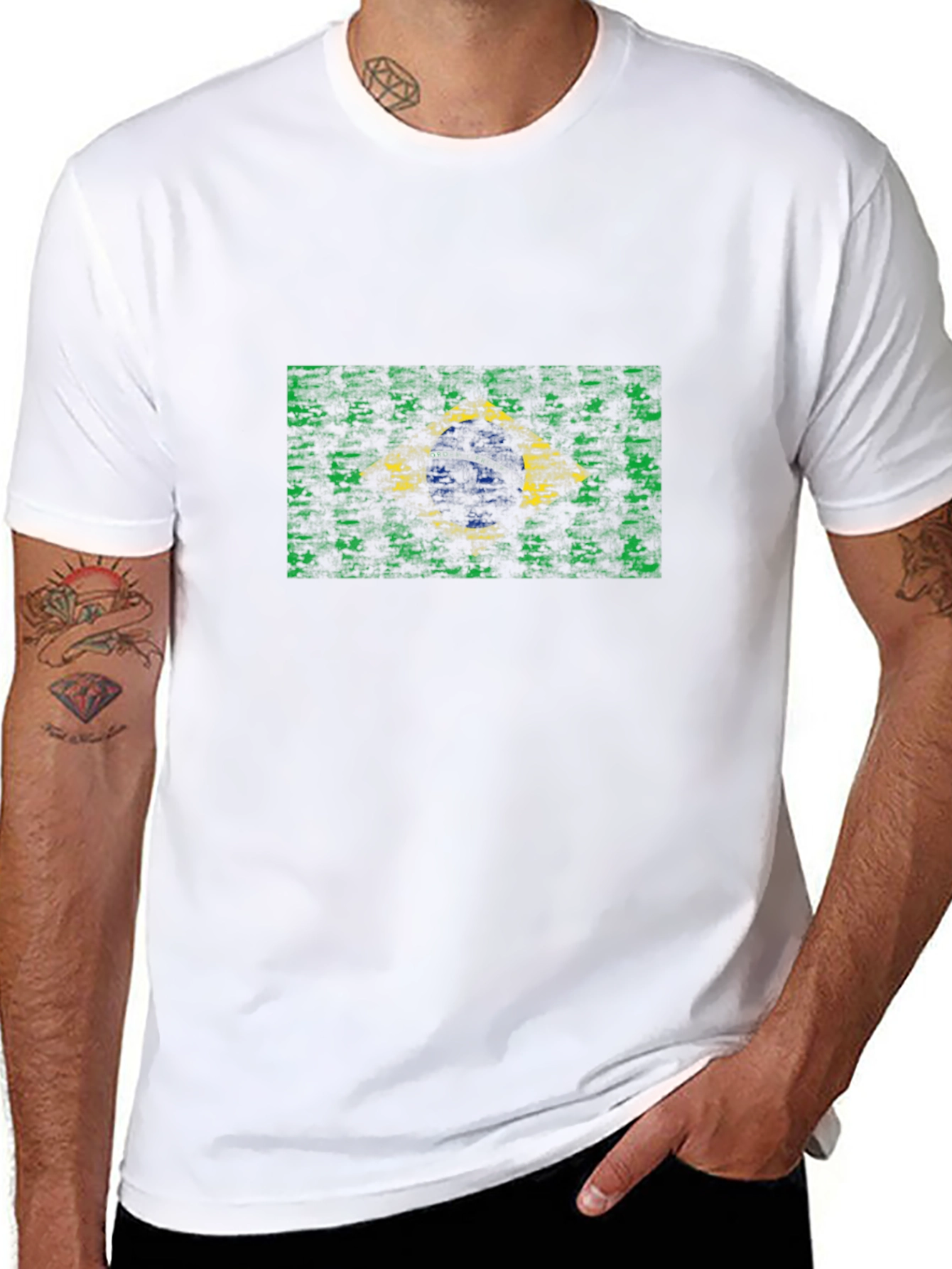 Brazil Flag Graphic Print Black T-Shirt