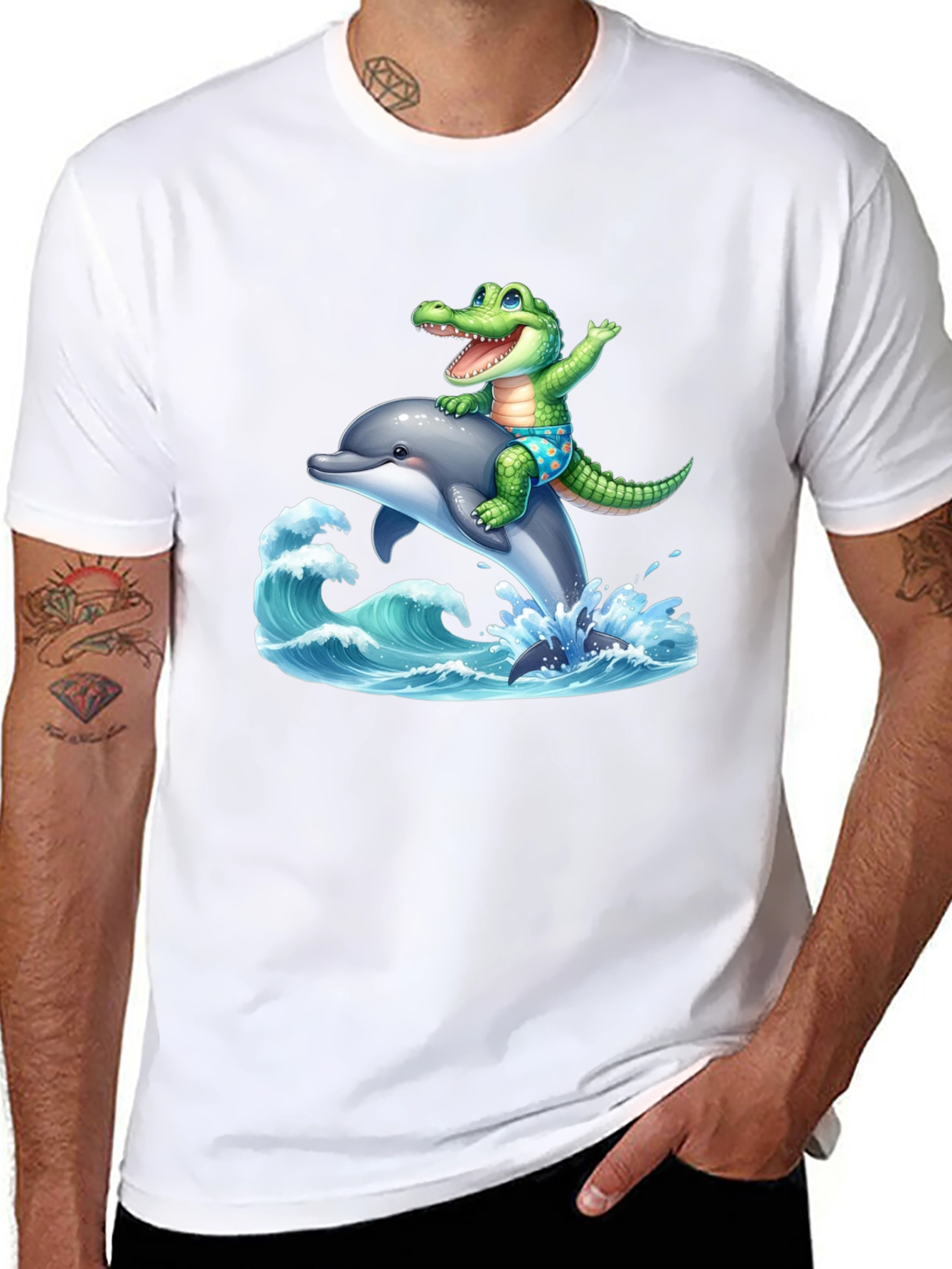 Crocodile Dolphin Ride T-Shirt - Black