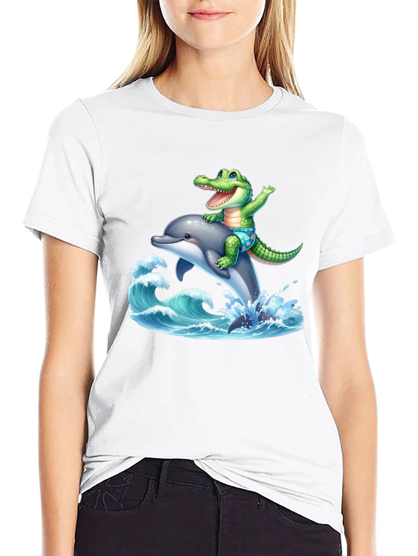 Crocodile Dolphin Ride T-Shirt - Black