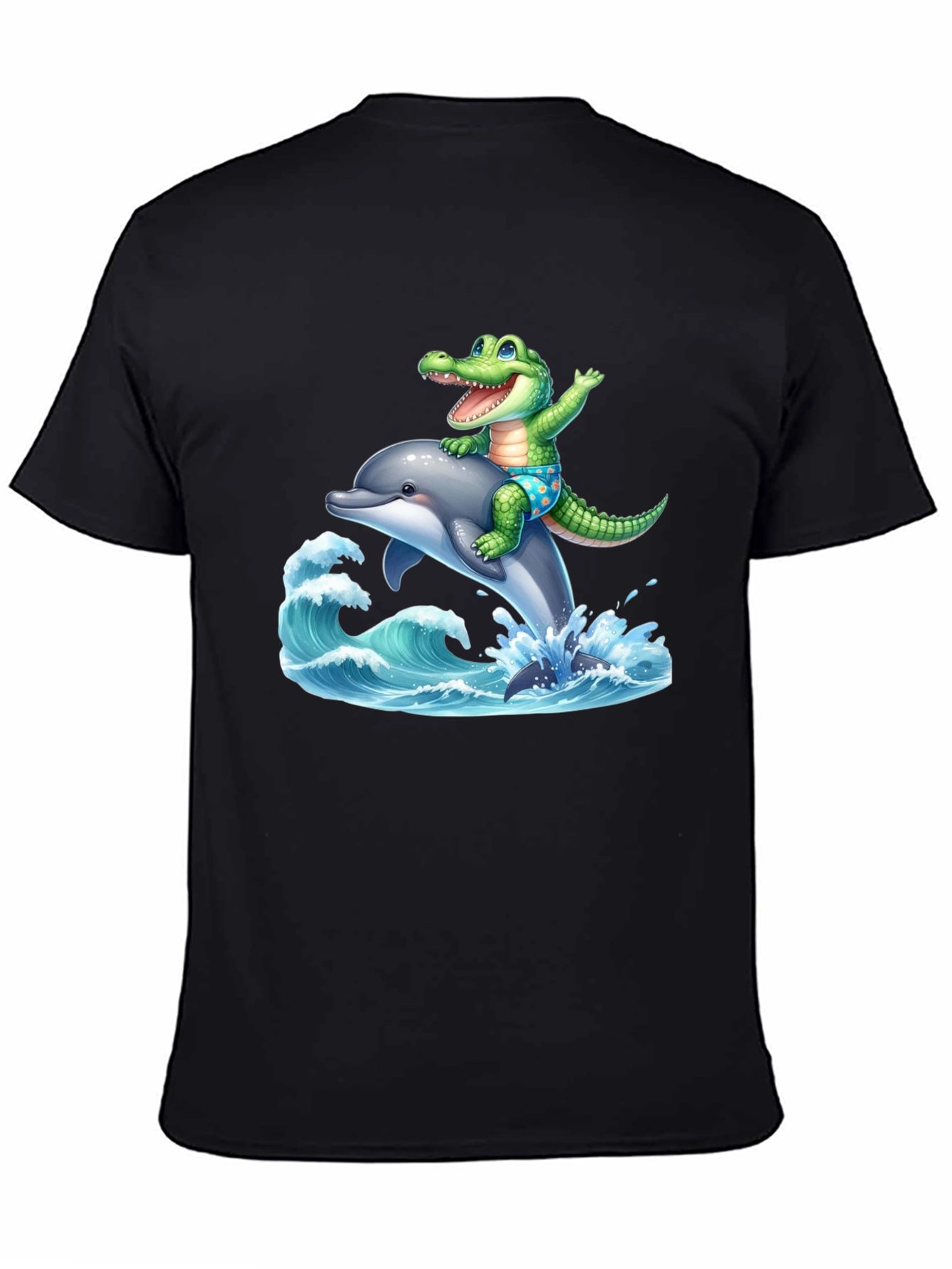 Crocodile Dolphin Ride T-Shirt - Black