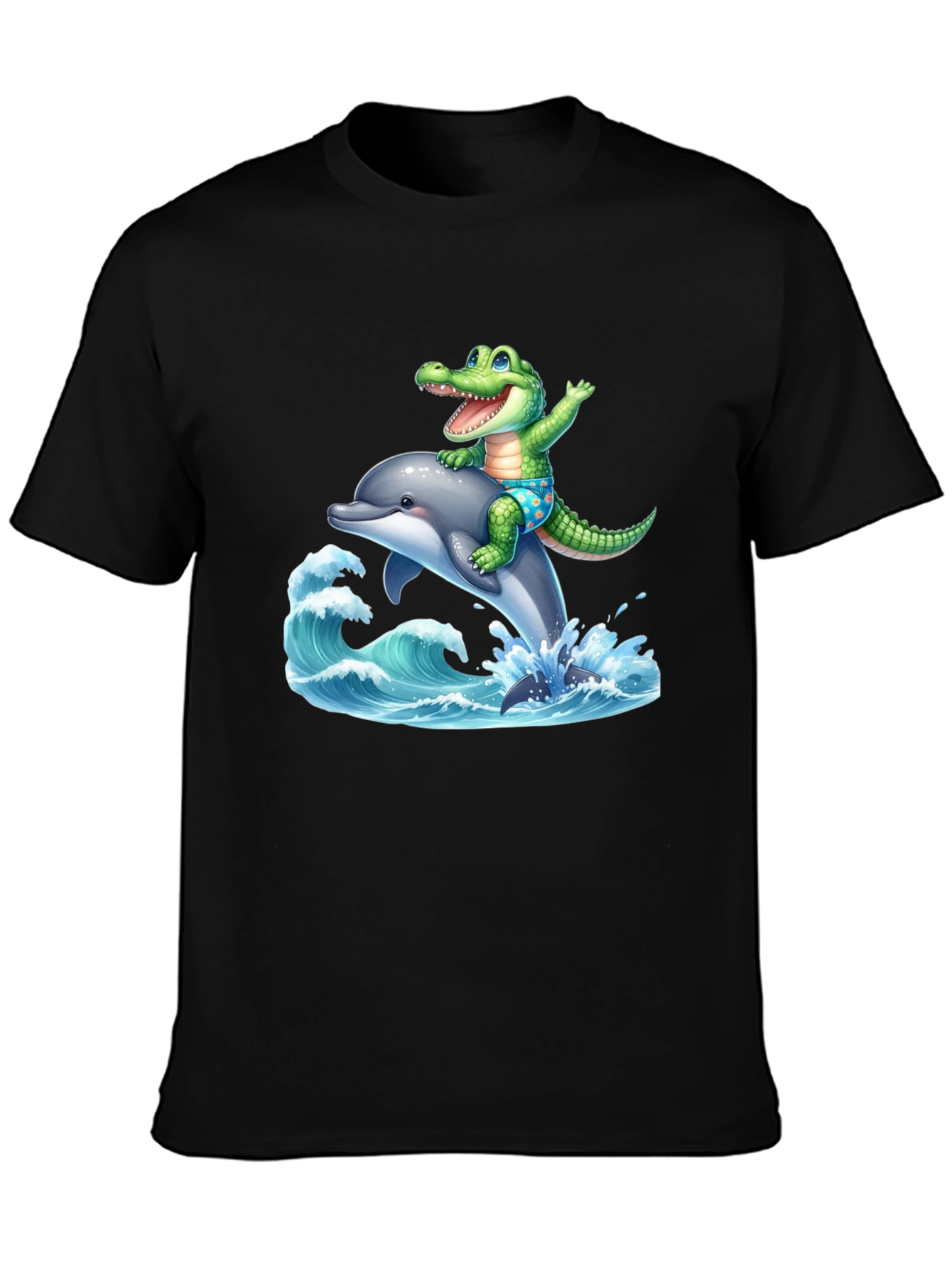Crocodile Dolphin Ride T-Shirt - Black