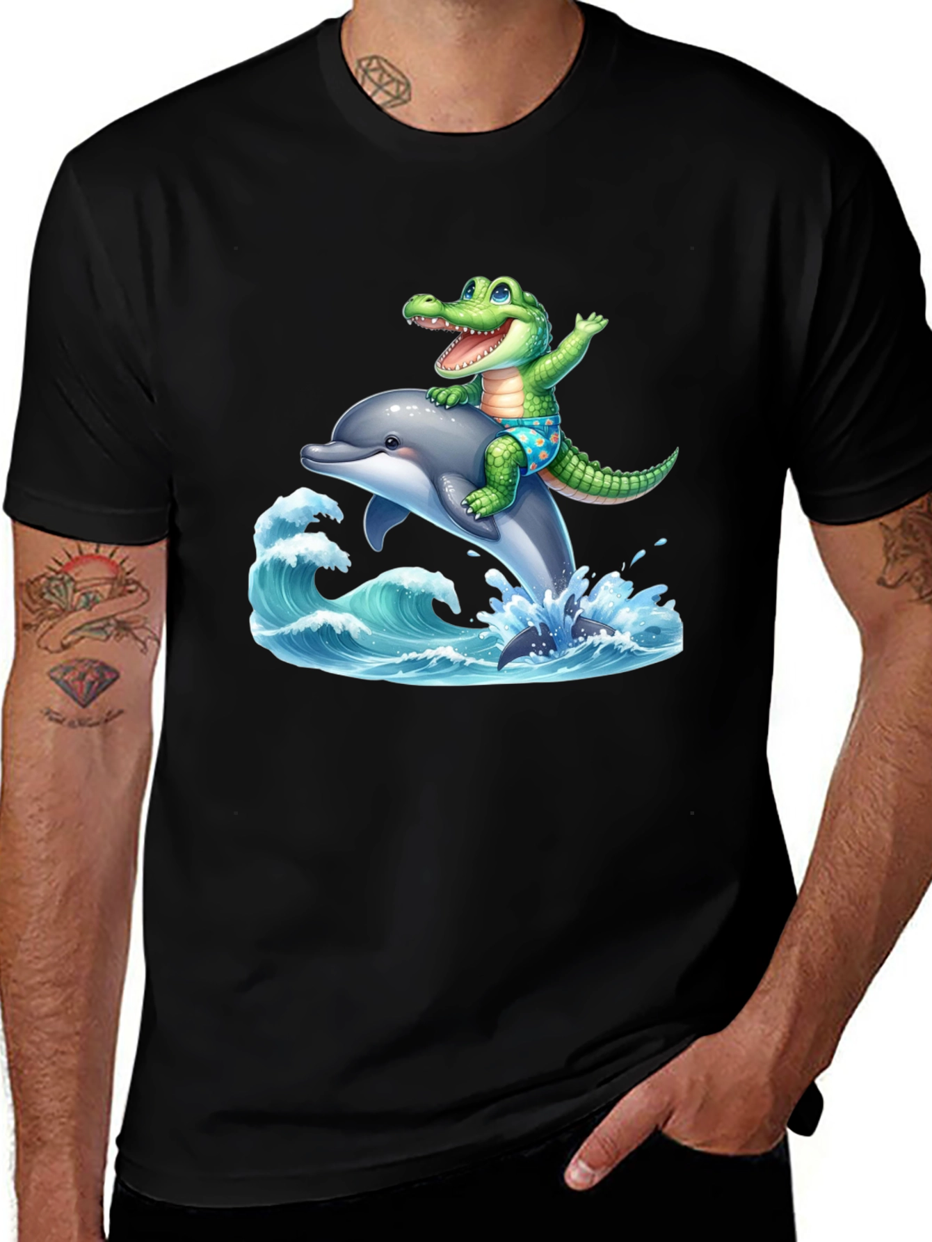 Crocodile Dolphin Ride T-Shirt - Black