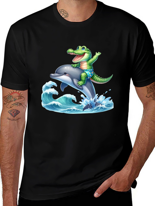 Crocodile Dolphin Ride T-Shirt - Black