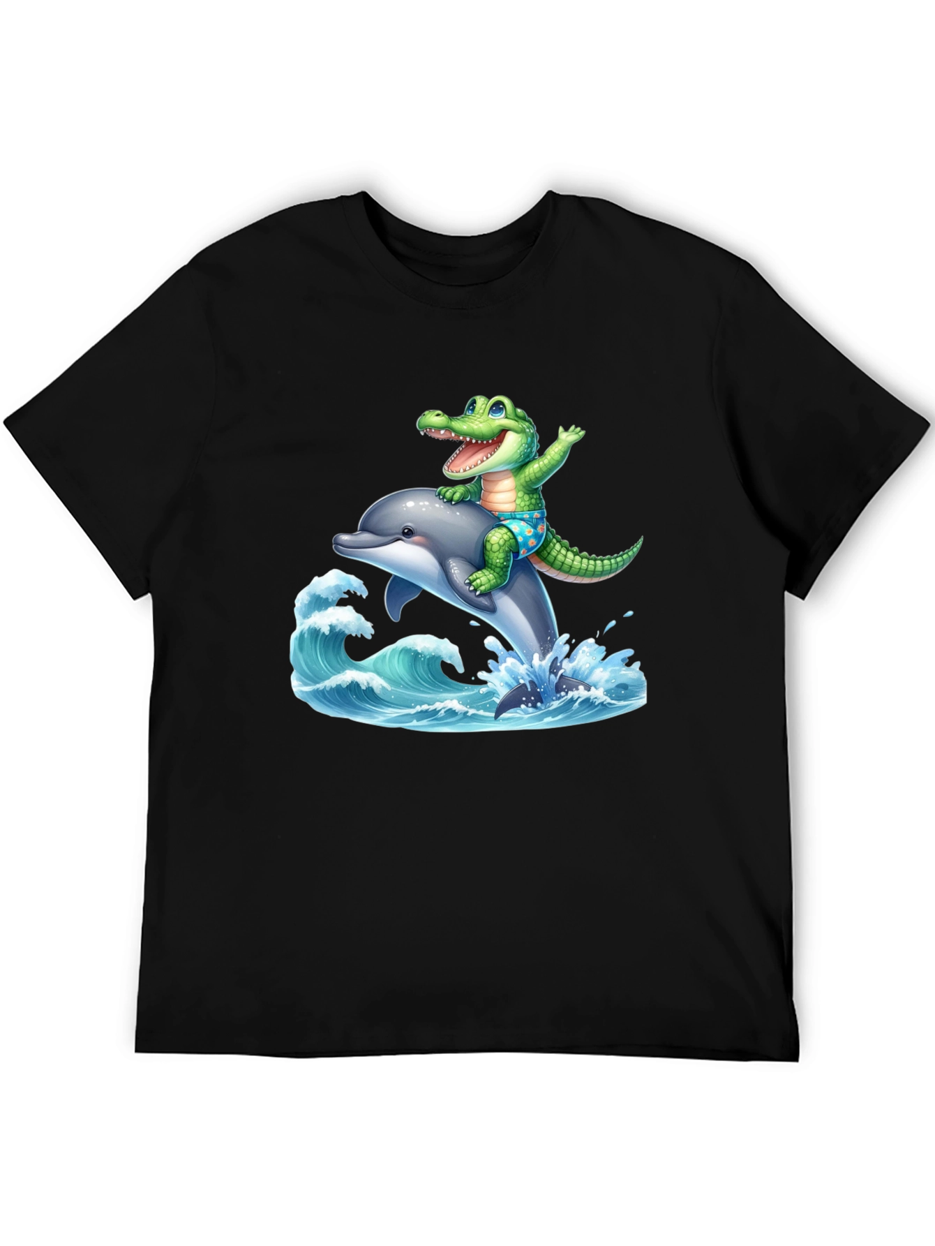 Crocodile Dolphin Ride T-Shirt - Black