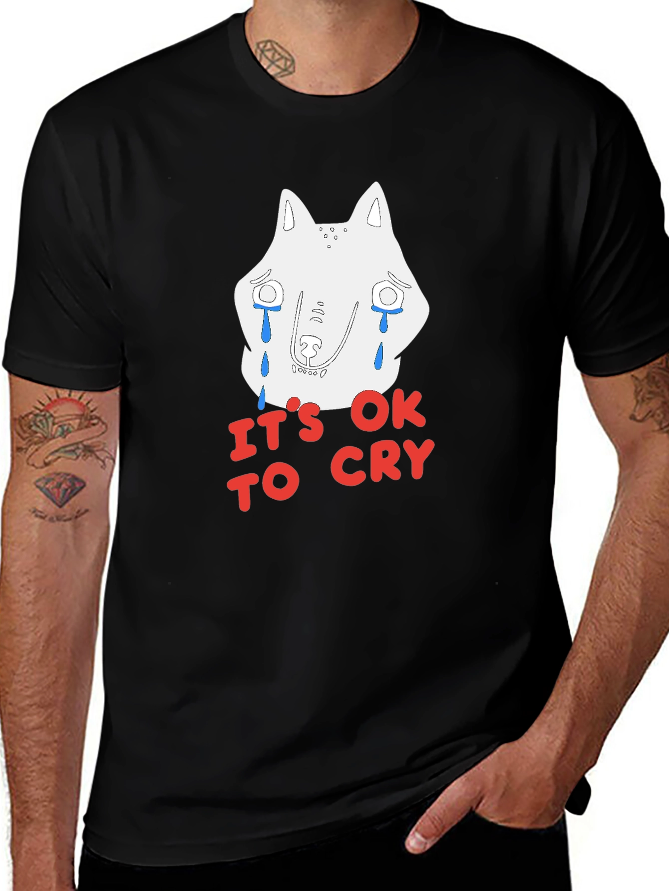 Its Ok To Cry T-Shirt - Graphic Wolf Design