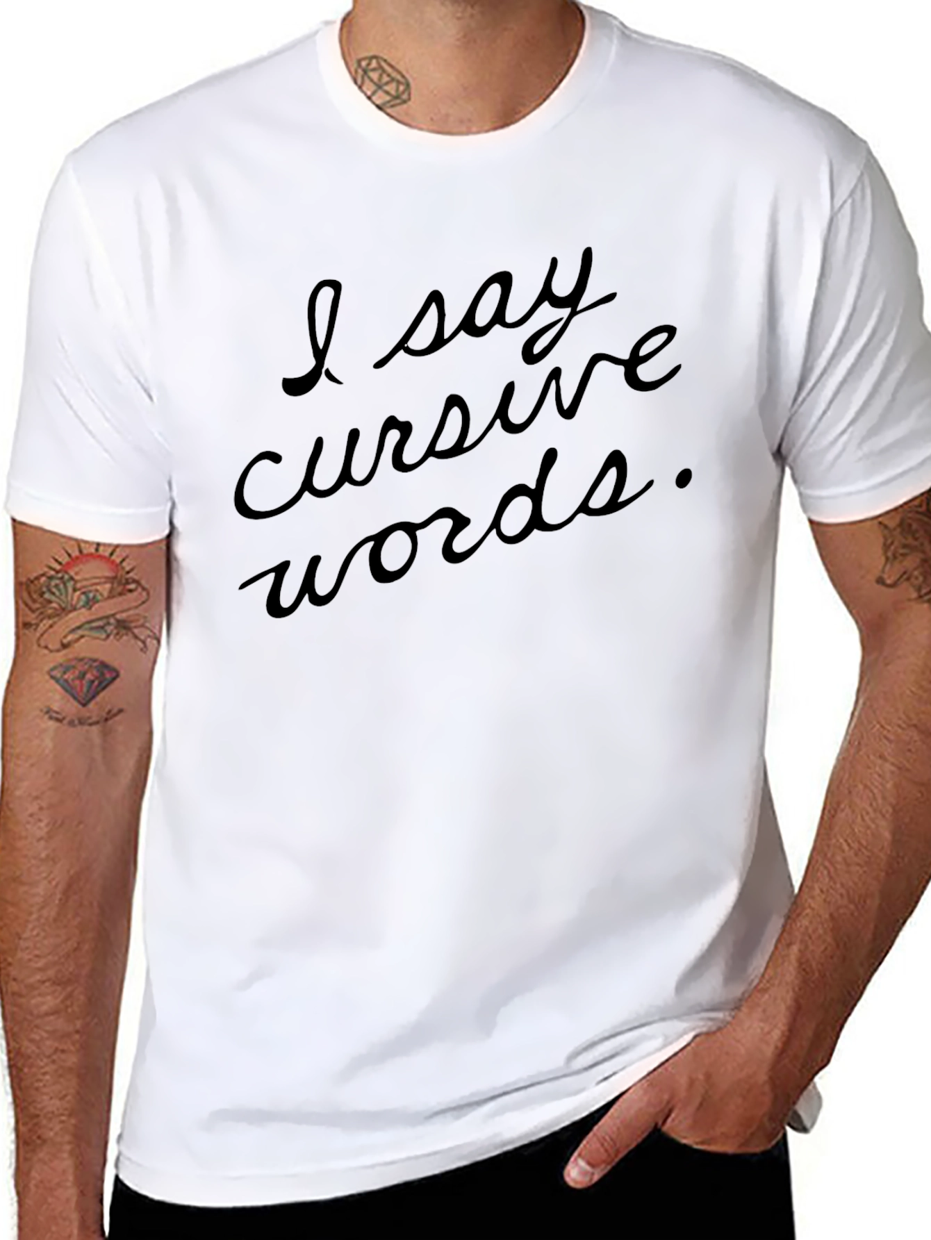 I Say Cursive Words Black T-Shirt