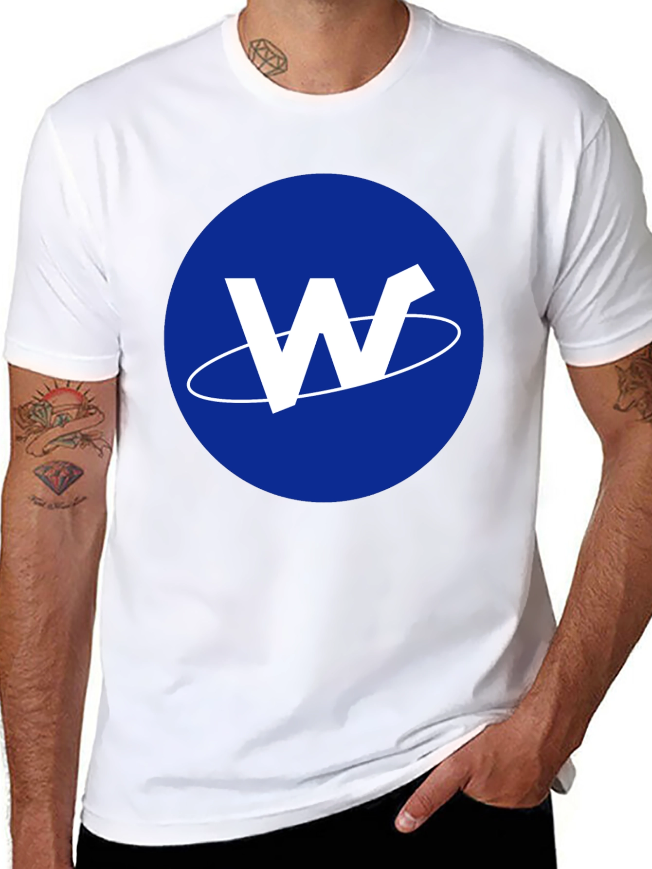 Mens Black T-Shirt with Blue W Logo Design
