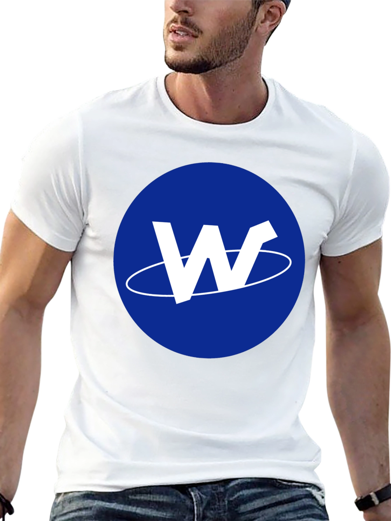 Mens Black T-Shirt with Blue W Logo Design