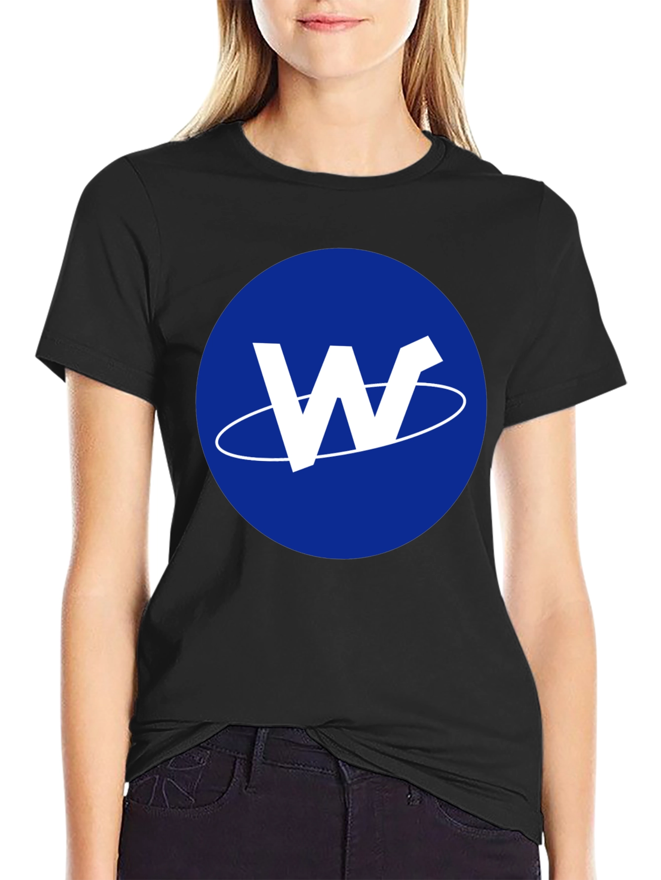 Mens Black T-Shirt with Blue W Logo Design