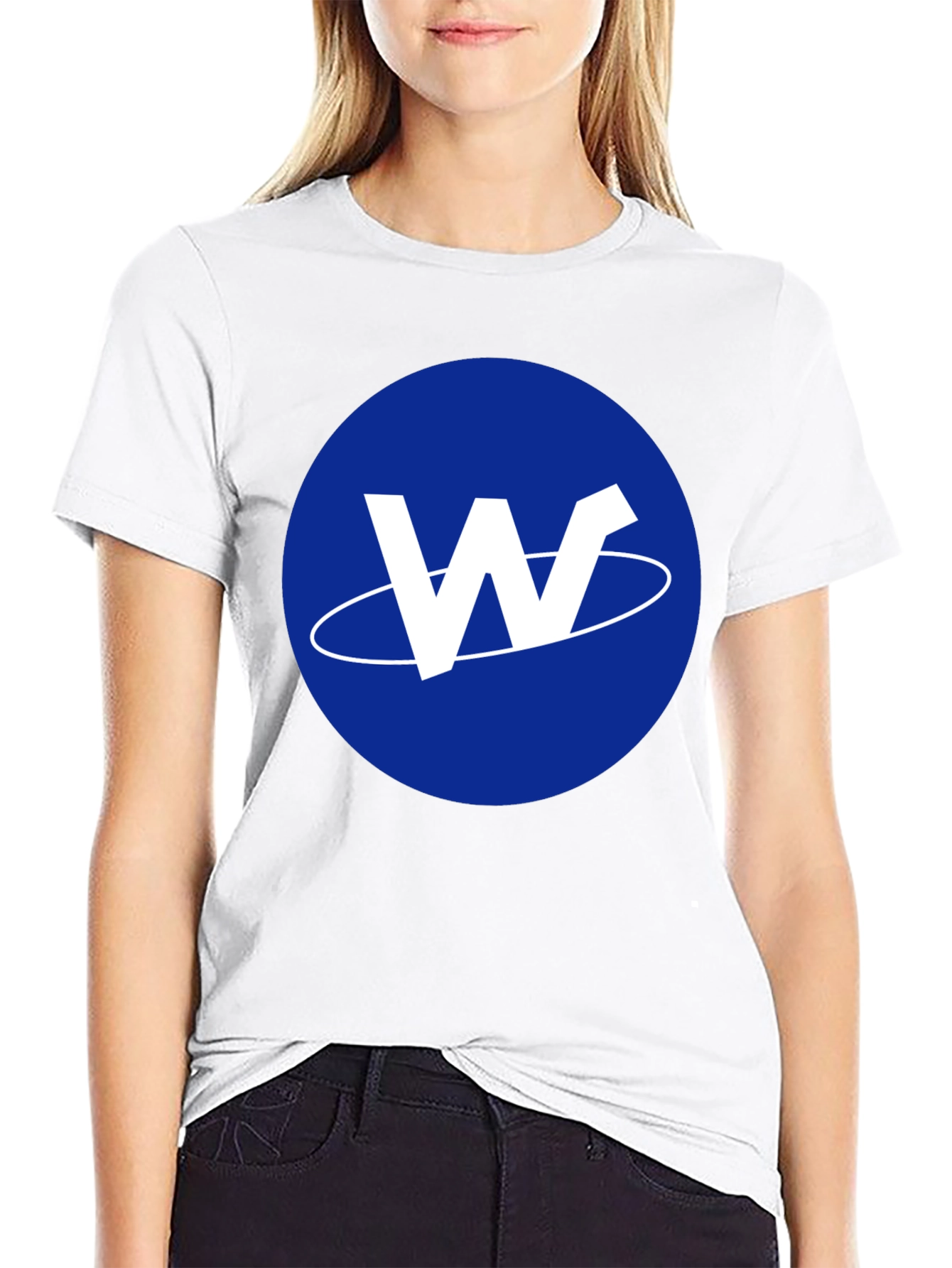 Mens Black T-Shirt with Blue W Logo Design
