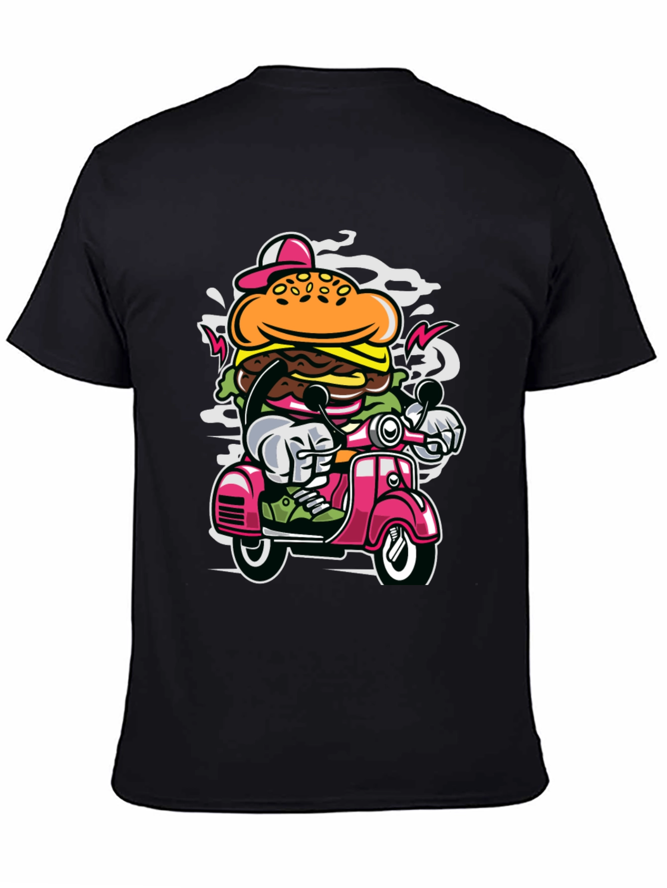 Burger on Scooter Graphic Tee - Quirky Streetwear