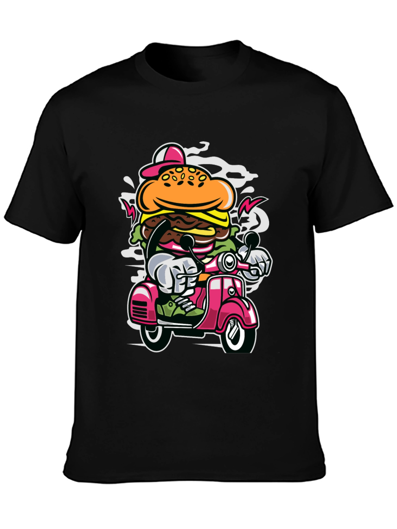 Burger on Scooter Graphic Tee - Quirky Streetwear