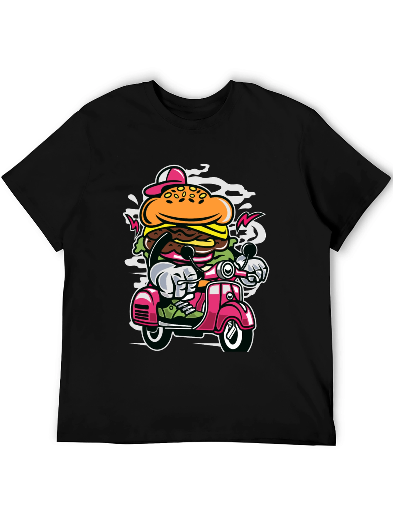 Burger on Scooter Graphic Tee - Quirky Streetwear