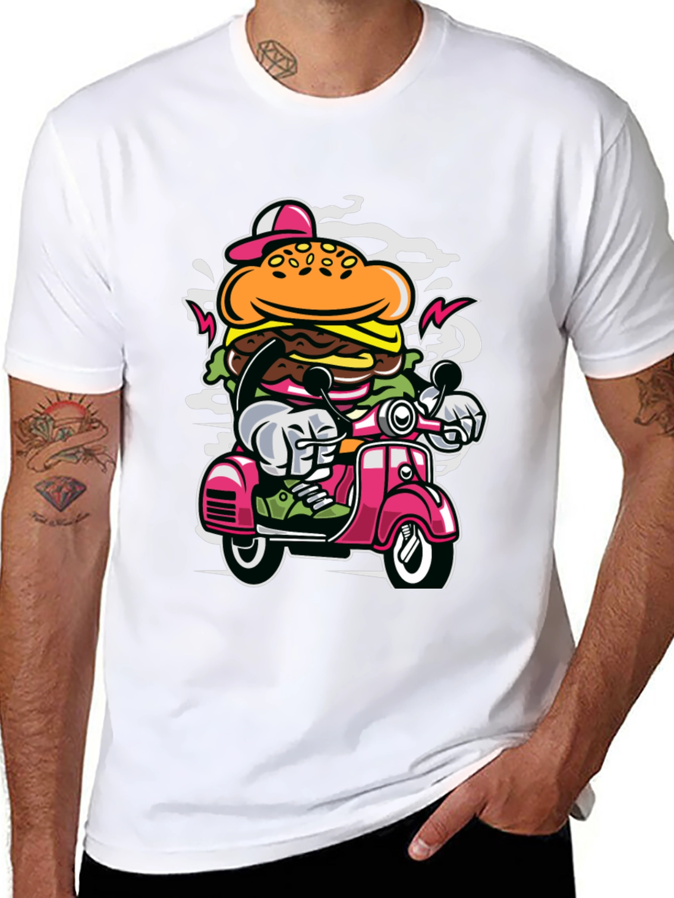 Burger on Scooter Graphic Tee - Quirky Streetwear