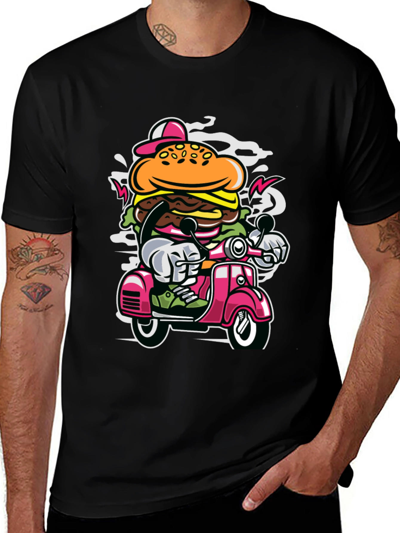 Burger on Scooter Graphic Tee - Quirky Streetwear