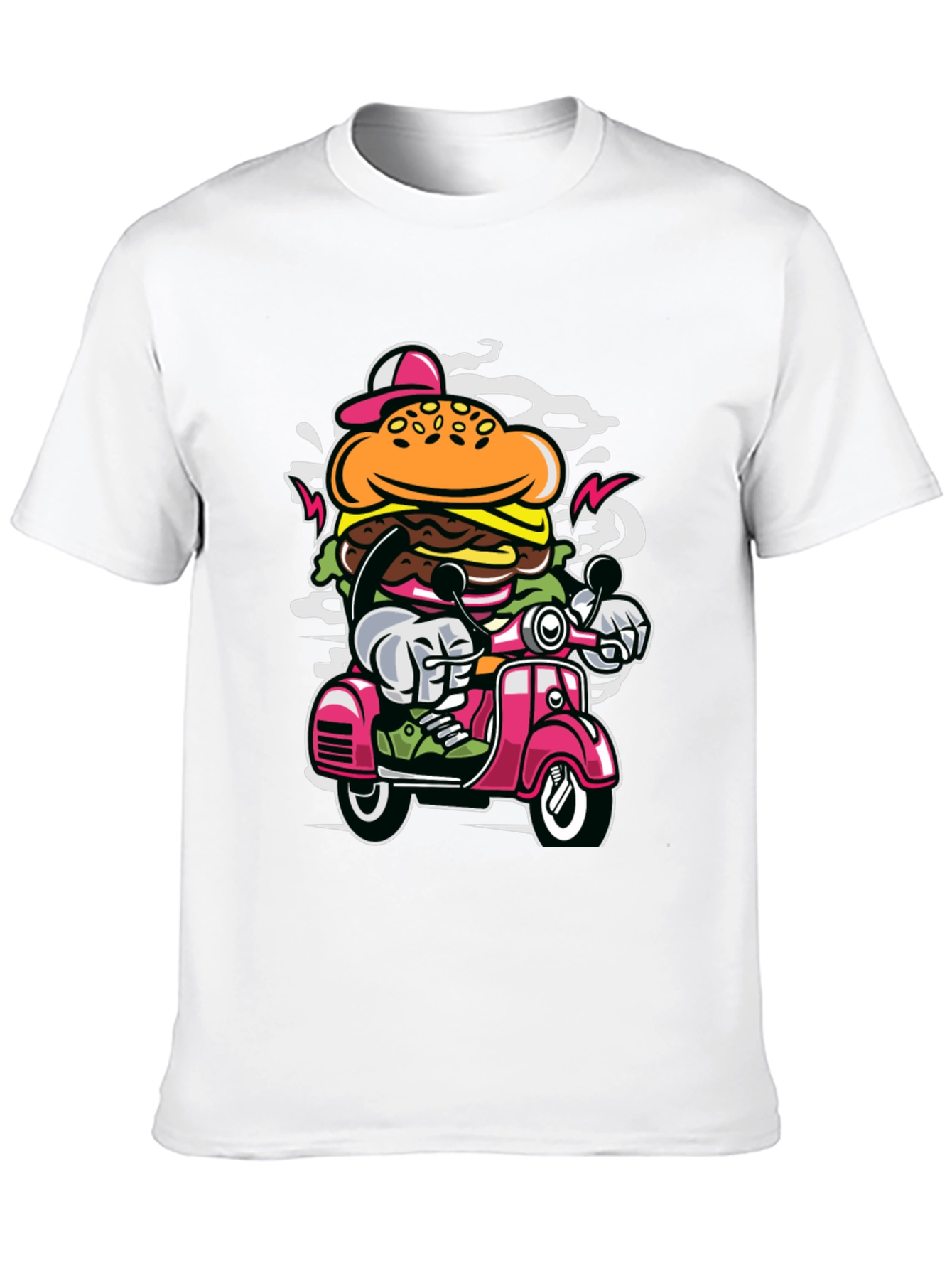 Burger on Scooter Graphic Tee - Quirky Streetwear