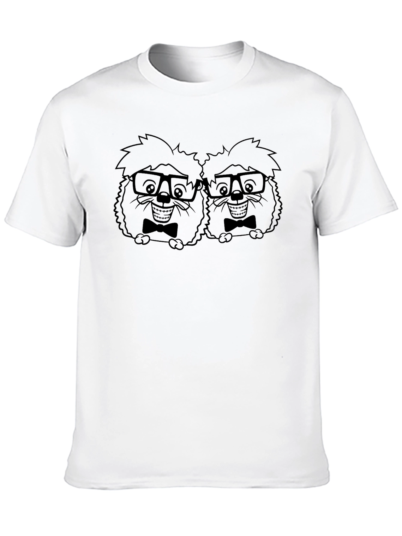 Funny Hedgehog Twin Cartoon Graphic Black T-Shirt