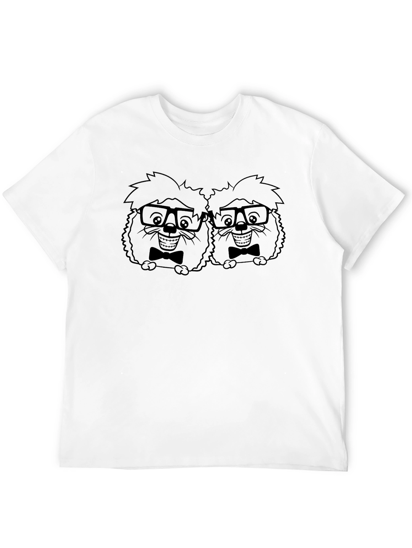 Funny Hedgehog Twin Cartoon Graphic Black T-Shirt