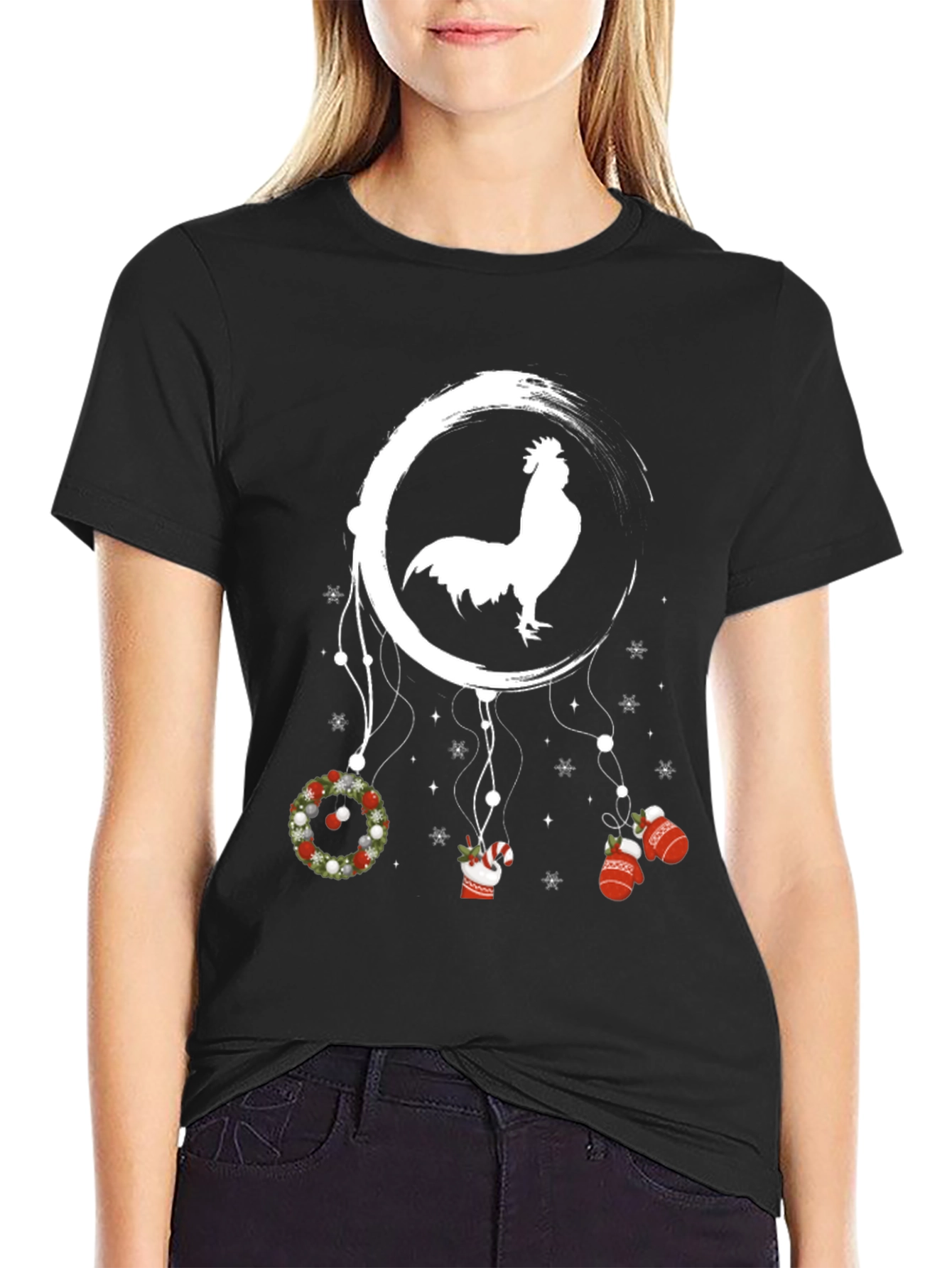 Festive Rooster Dreamcatcher Graphic Tee - Christmas