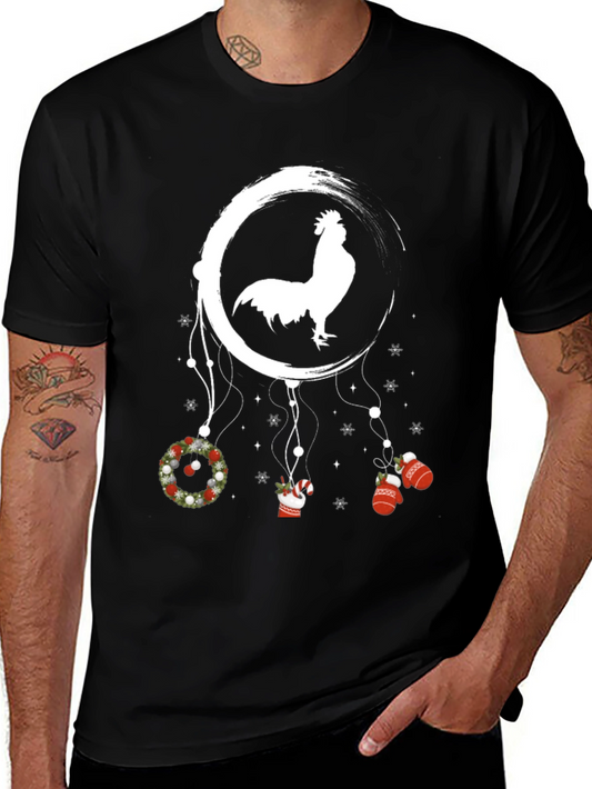 Festive Rooster Dreamcatcher Graphic Tee - Christmas